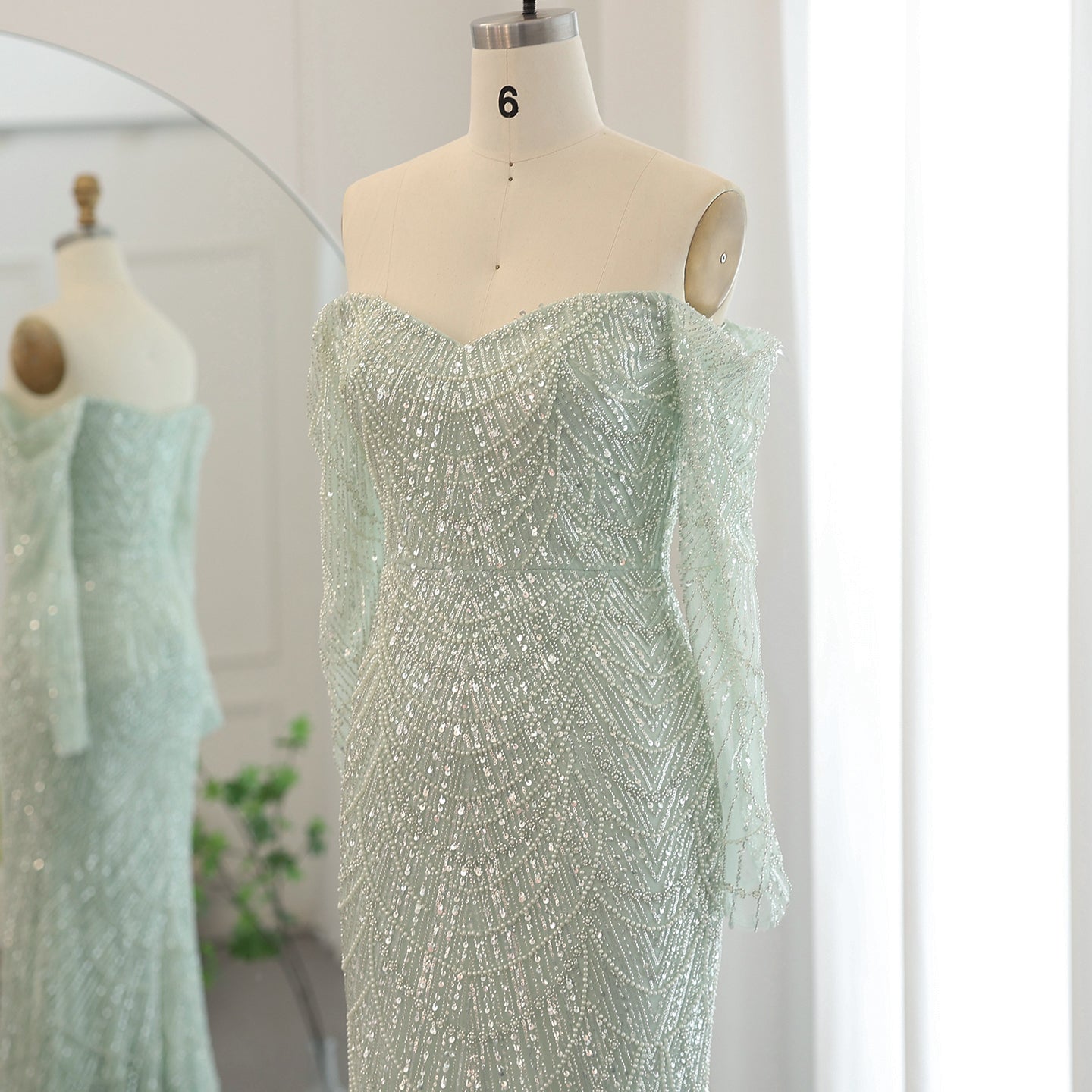 Luxury Off Shoulder Long Sleeves Mermaid Evening Dress SS609