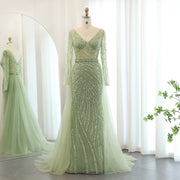 For Sale Luxury Blue Long Sleeve Evening Dress with Detachable Skirt SS432  Sage green / US 8