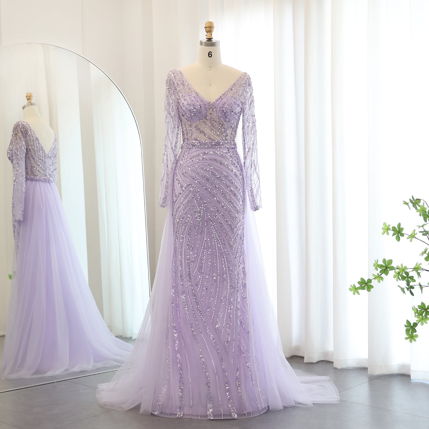 For Sale Luxury Blue Long Sleeve Evening Dress with Detachable Skirt SS432  Lilac / US 10