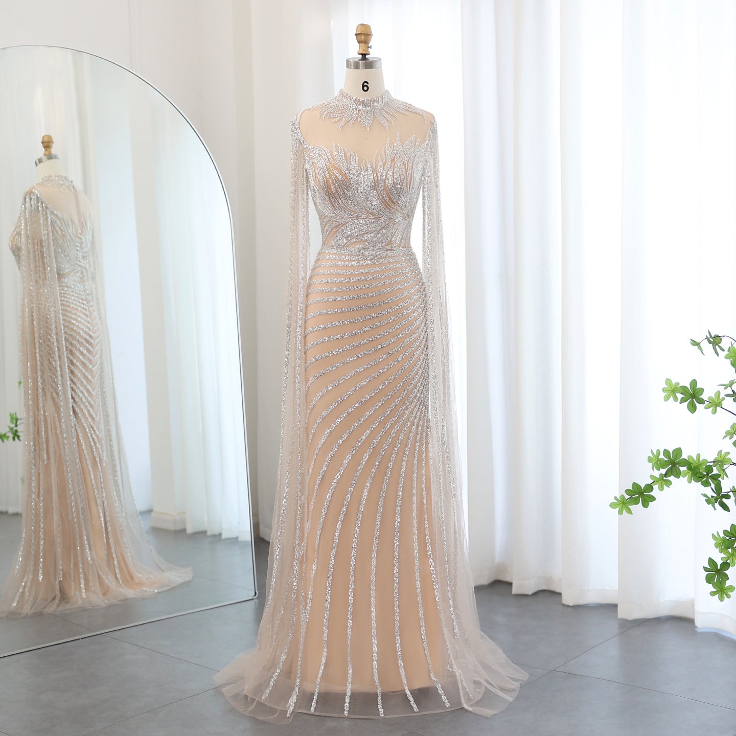 Luxury Caramel Evening Dress with Cape Sleeves SS179  Caramel / US 20