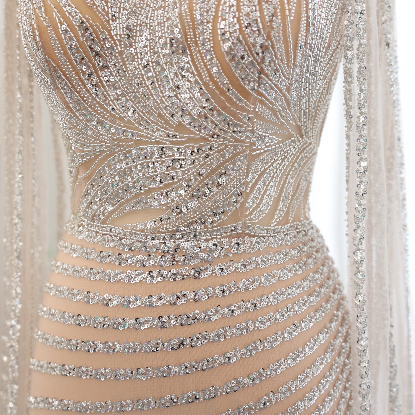 Luxury Caramel Evening Dress with Cape Sleeves SS179