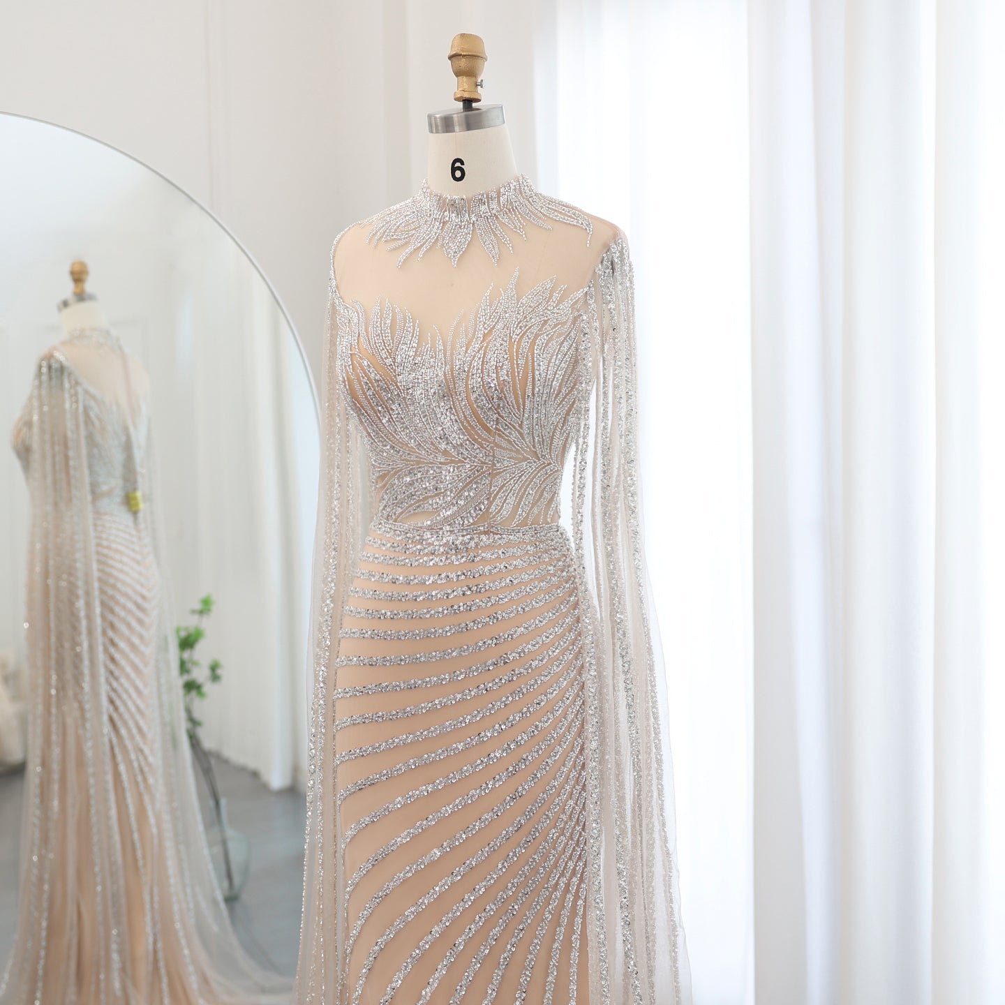 Luxury Caramel Evening Dress with Cape Sleeves SS179