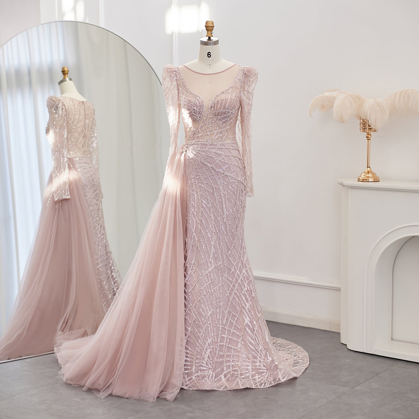 Luxury Gold Mermaid Evening Dresses with Overskirt SS048  Pink / US 20