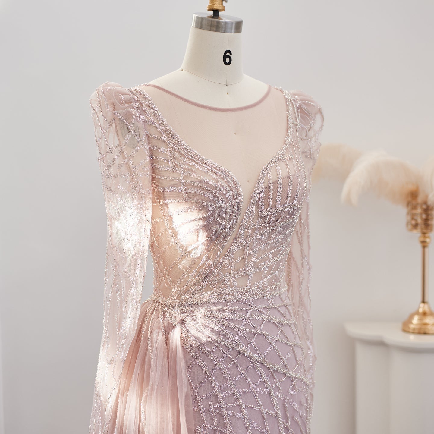 Luxury Gold Mermaid Evening Dresses with Overskirt SS048