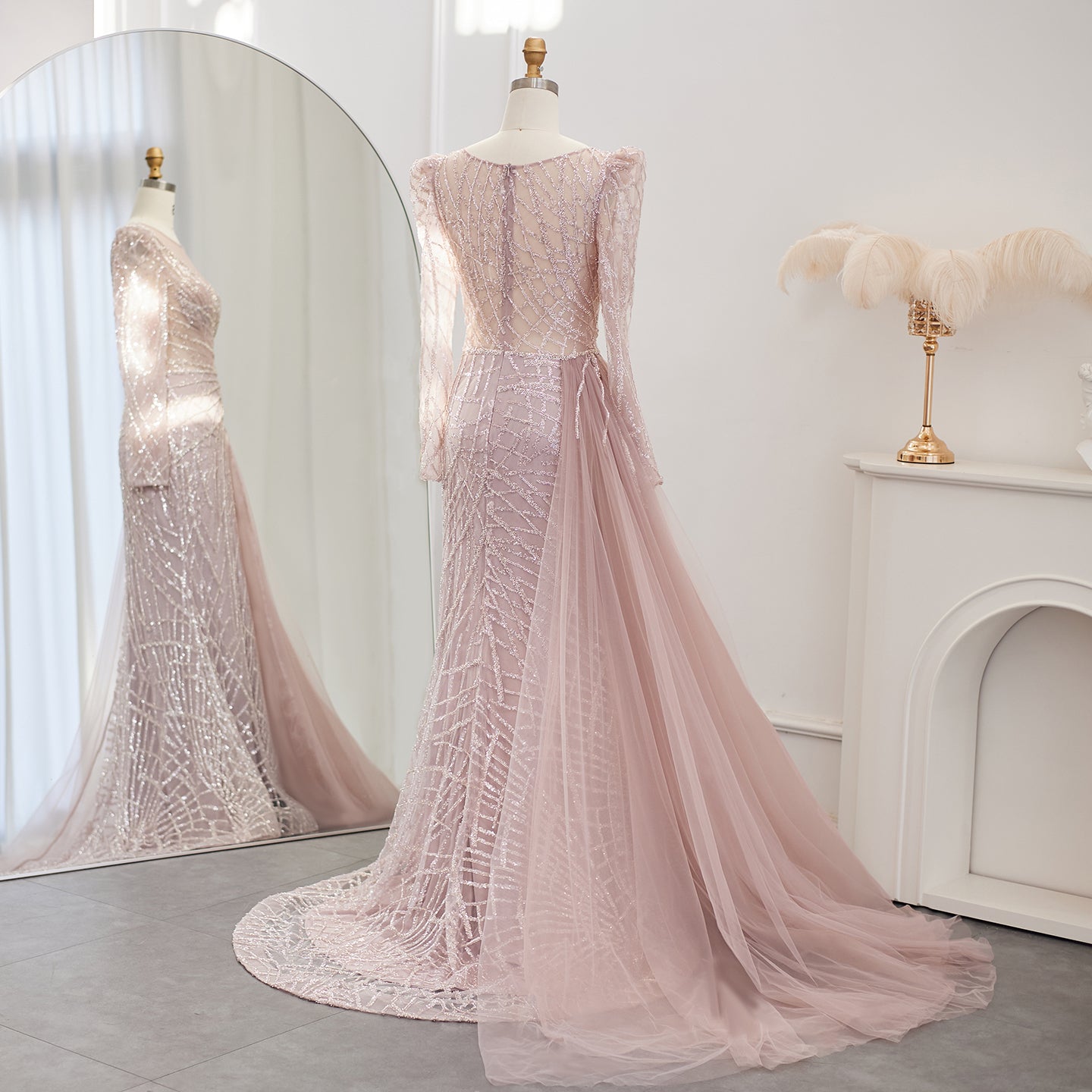 Luxury Gold Mermaid Evening Dresses with Overskirt SS048