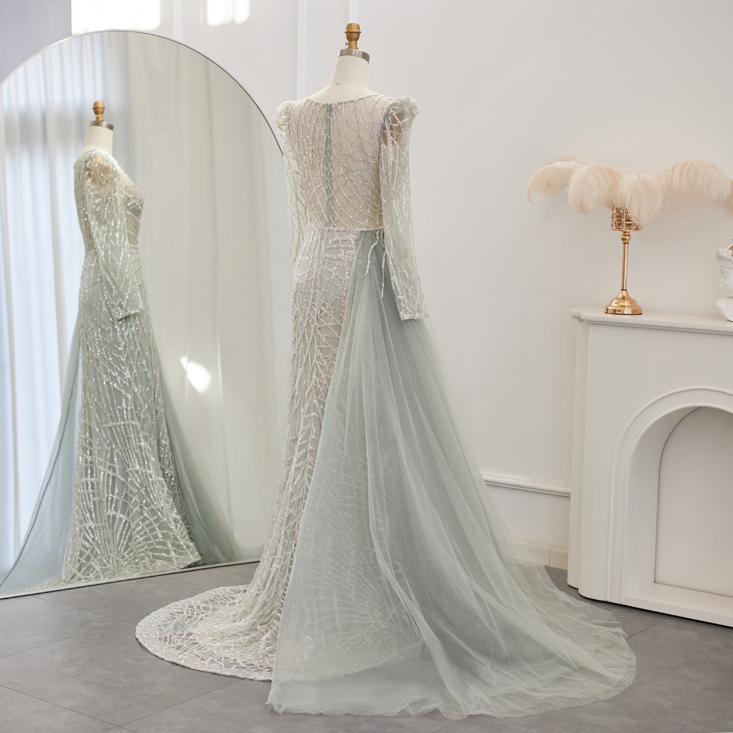 Luxury Gold Mermaid Evening Dresses with Overskirt SS048