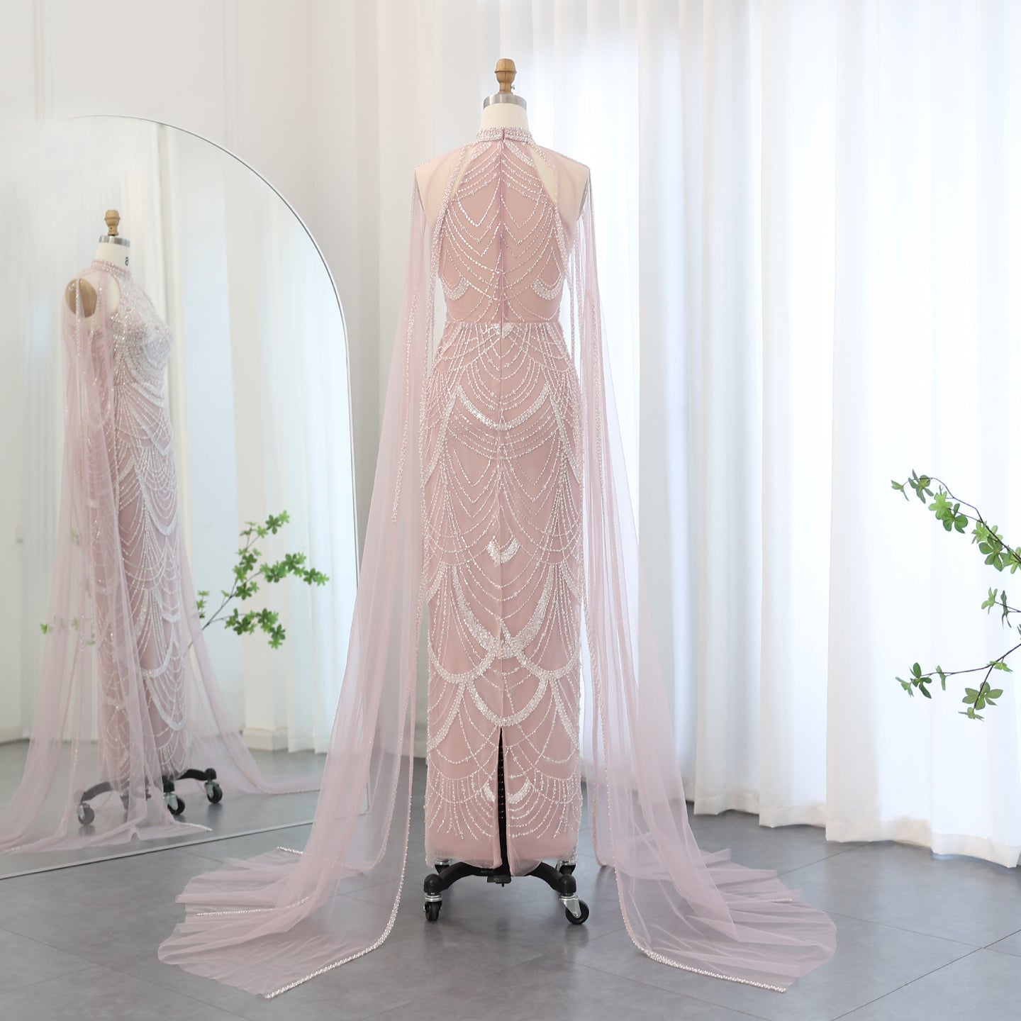 Luxury Black Evening Dress with Cape Sleeves SS209