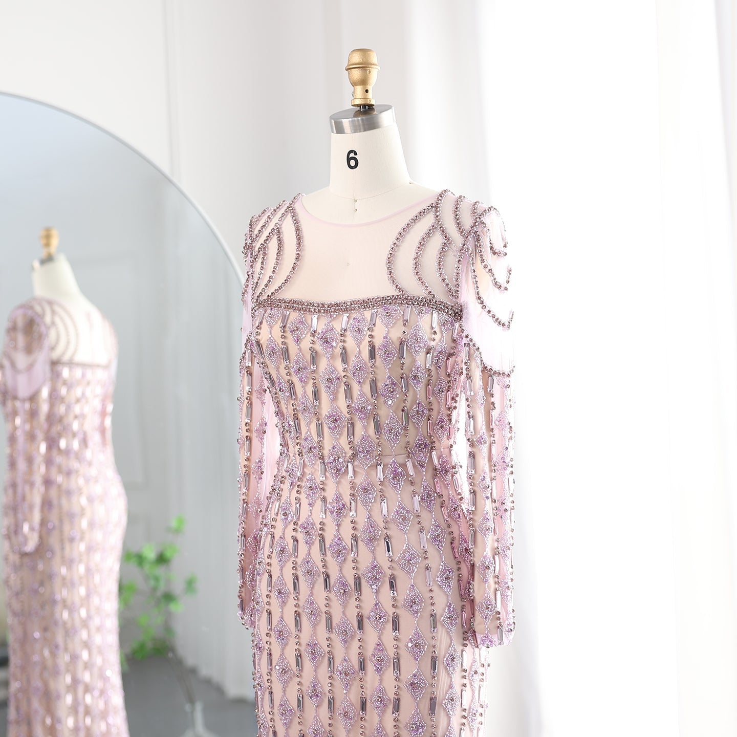 Luxury Sage Green Long Sleeves Mermaid Evening Dress SS398