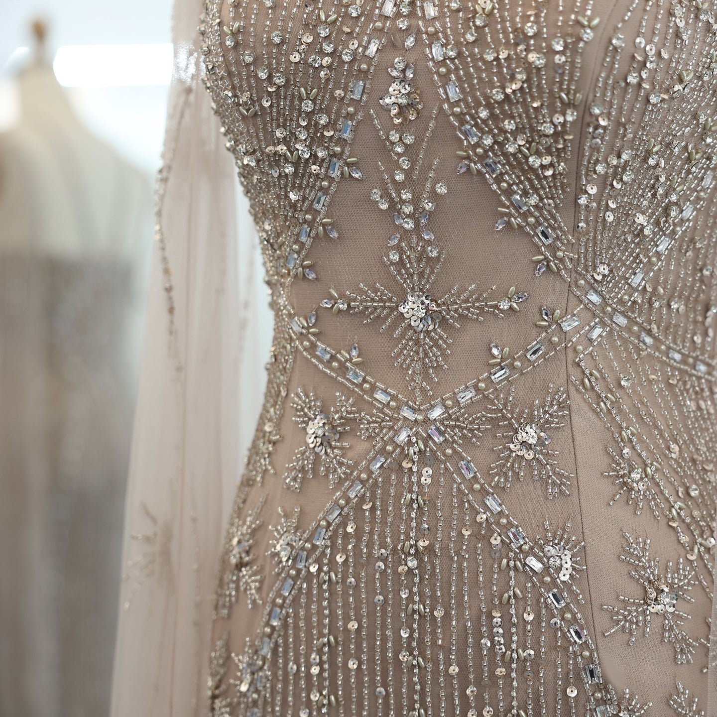 Luxury Aqua Crisscross Evening Dress with Cape Sleeves SS391