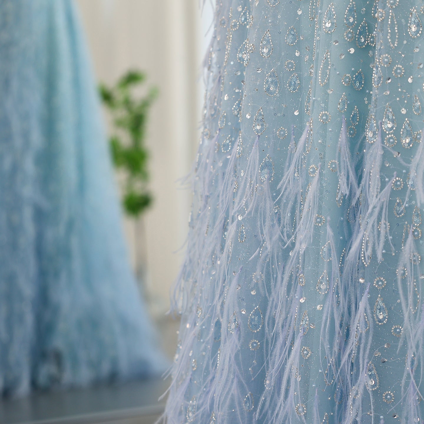 Luxury Feather One Shoulder Evening Dress with Cape Sleeves SS438