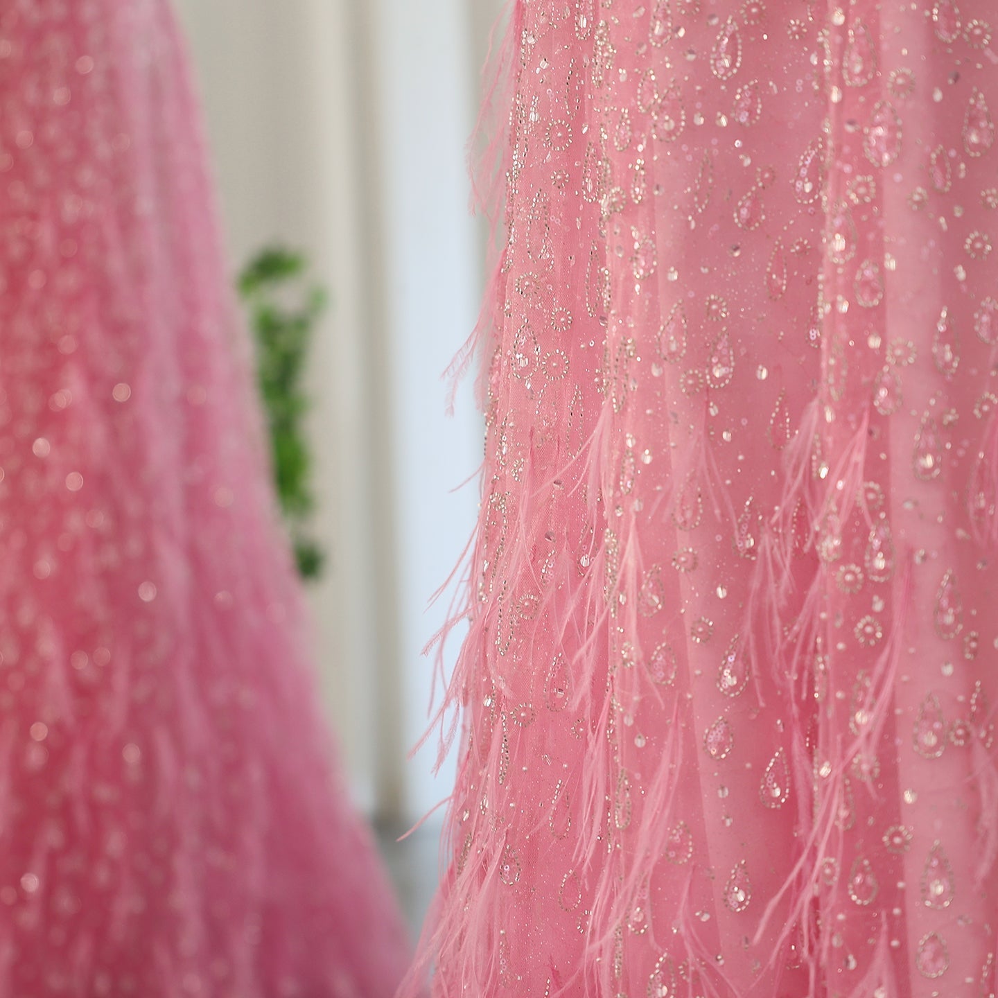 Luxury Feather One Shoulder Evening Dress with Cape Sleeves SS438