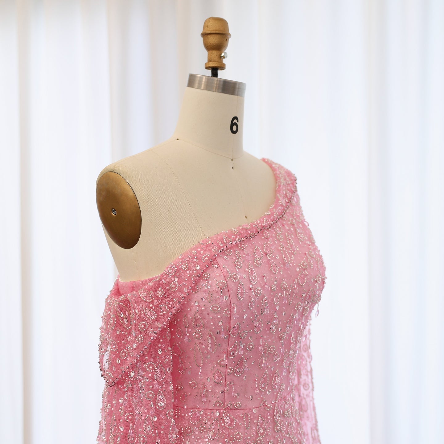 Luxury Feather One Shoulder Evening Dress with Cape Sleeves SS438