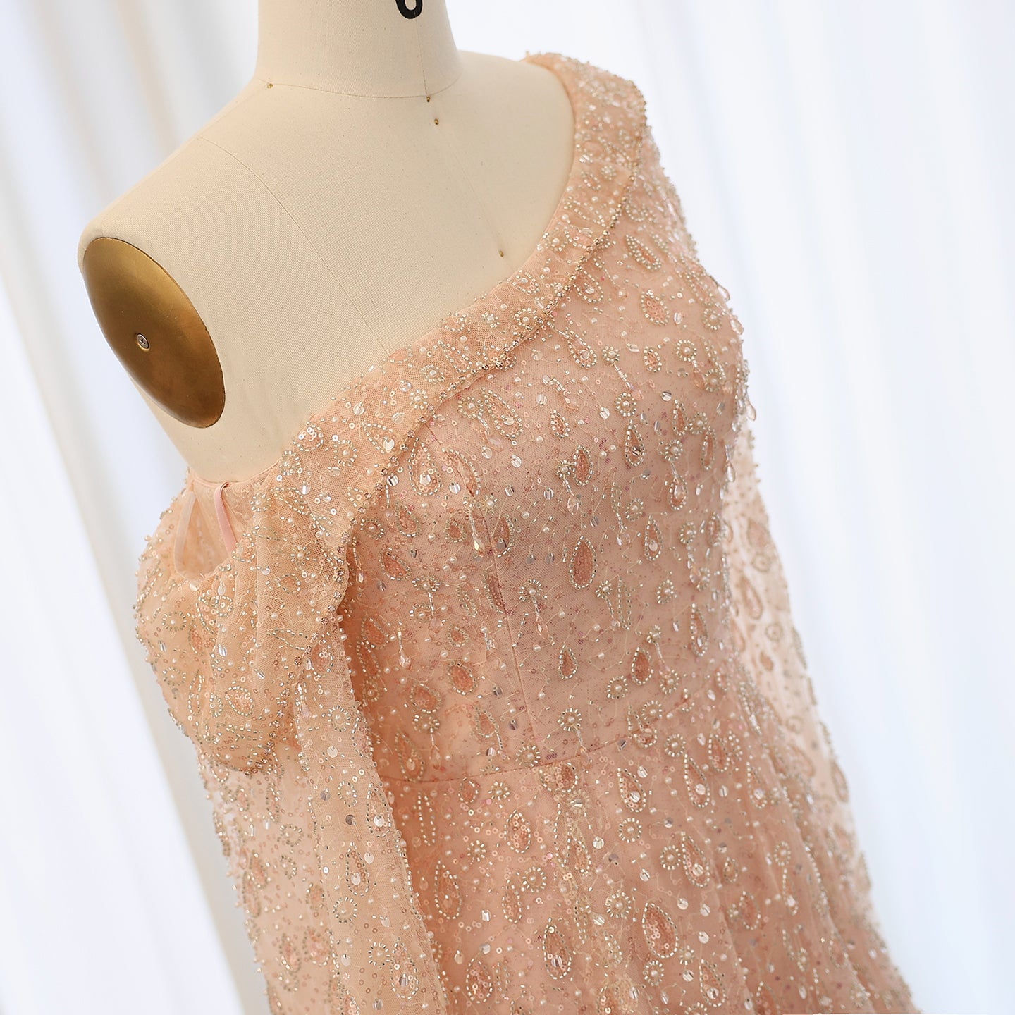 Luxury Feather One Shoulder Evening Dress with Cape Sleeves SS438