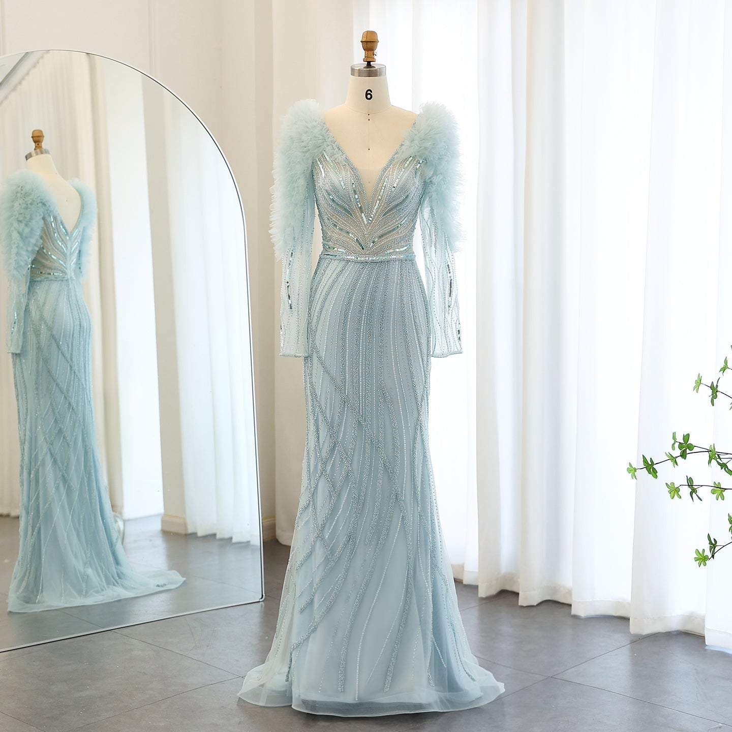 Luxury Long Sleeves Lilac Evening Dress SS433