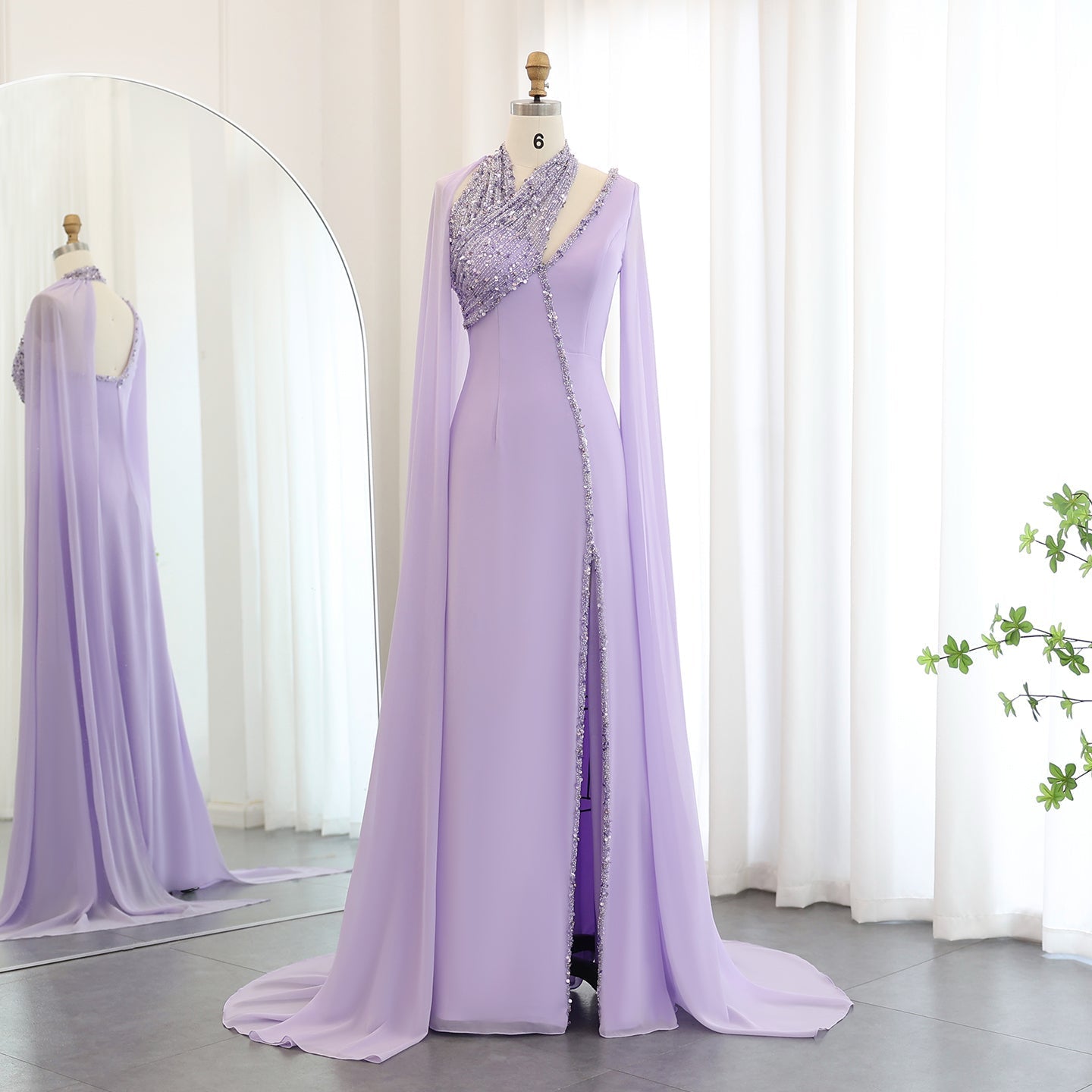 Luxury Green Halter Evening Dress with Cape Sleeves SS474  Lilac / US 16