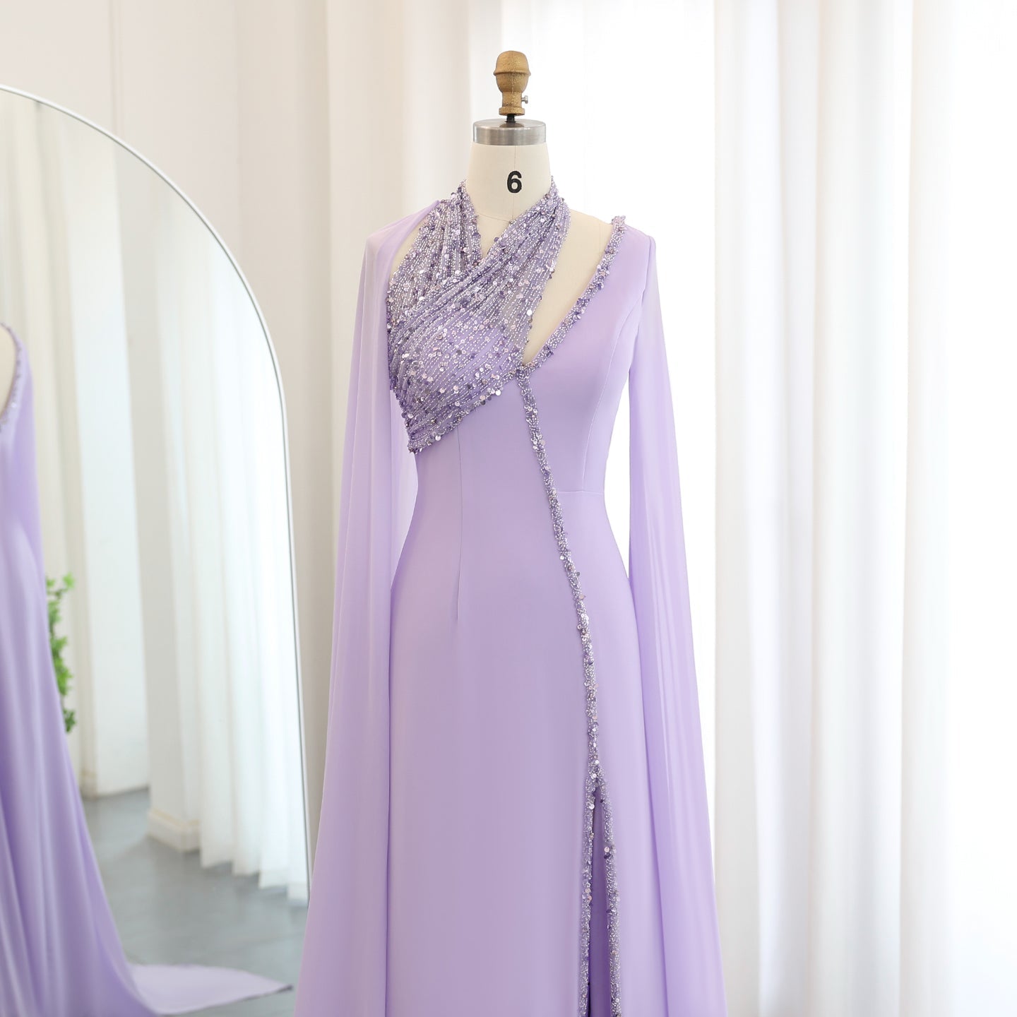 Luxury Green Halter Evening Dress with Cape Sleeves SS474