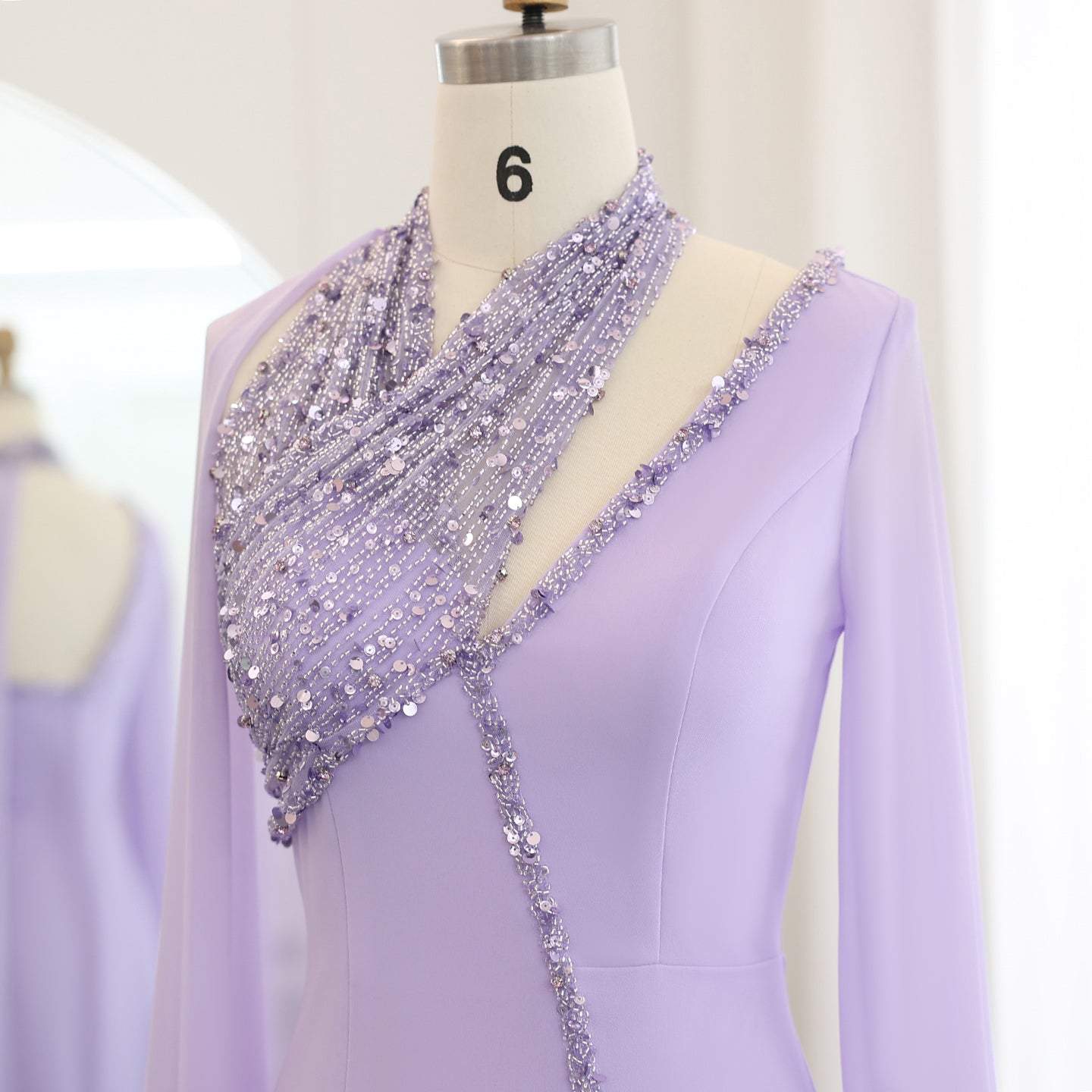 Luxury Green Halter Evening Dress with Cape Sleeves SS474