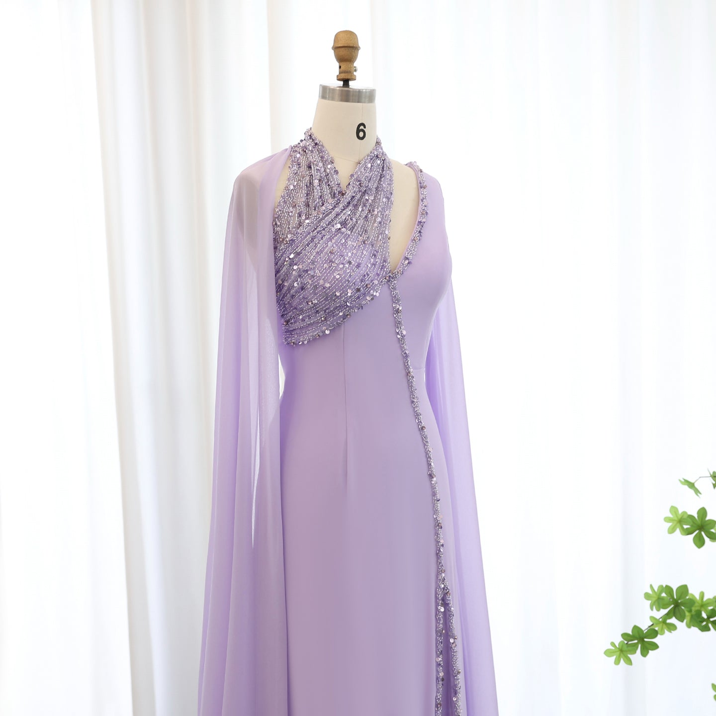 Luxury Green Halter Evening Dress with Cape Sleeves SS474