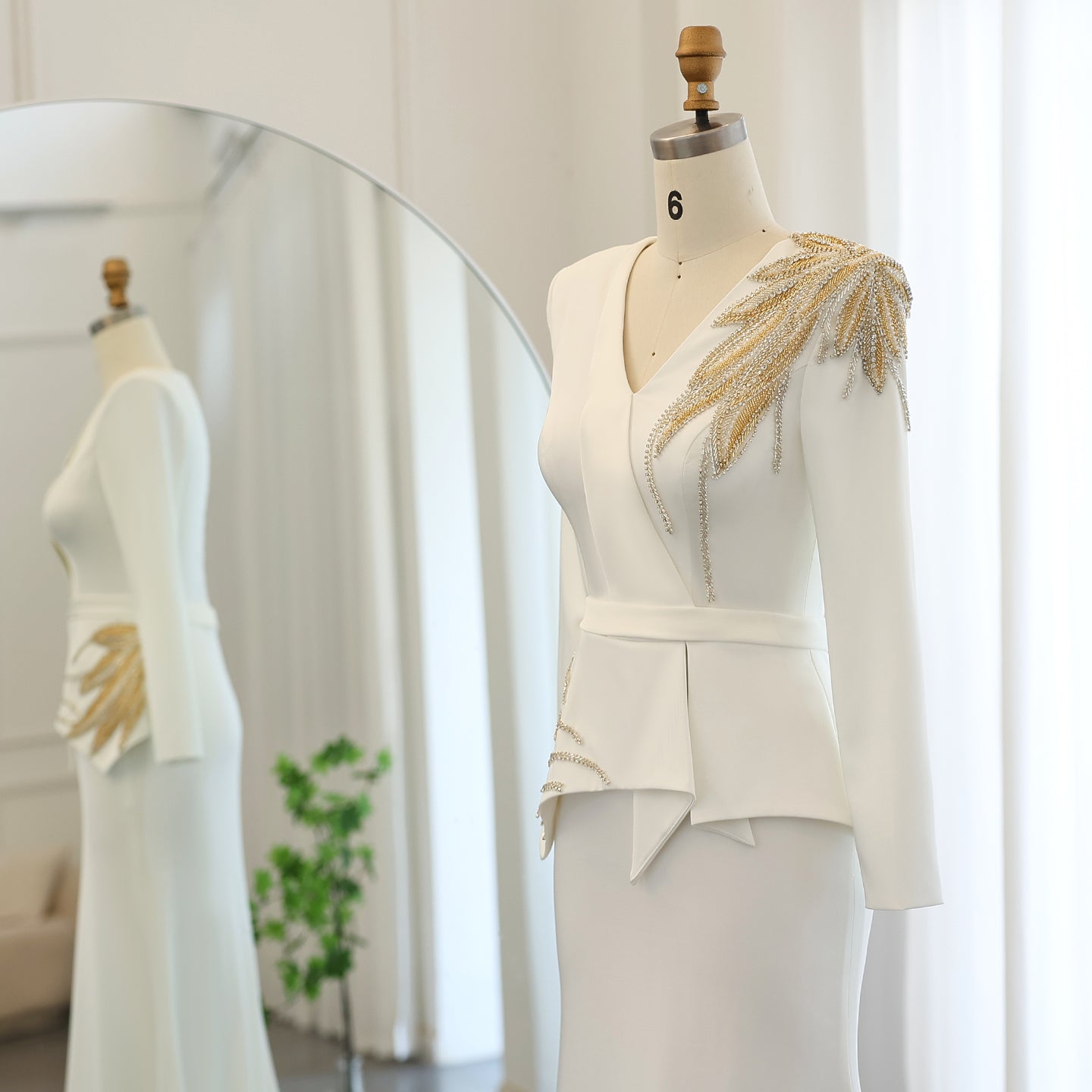 Elegant White Mermaid Evening Dress with Long Sleeves SF295