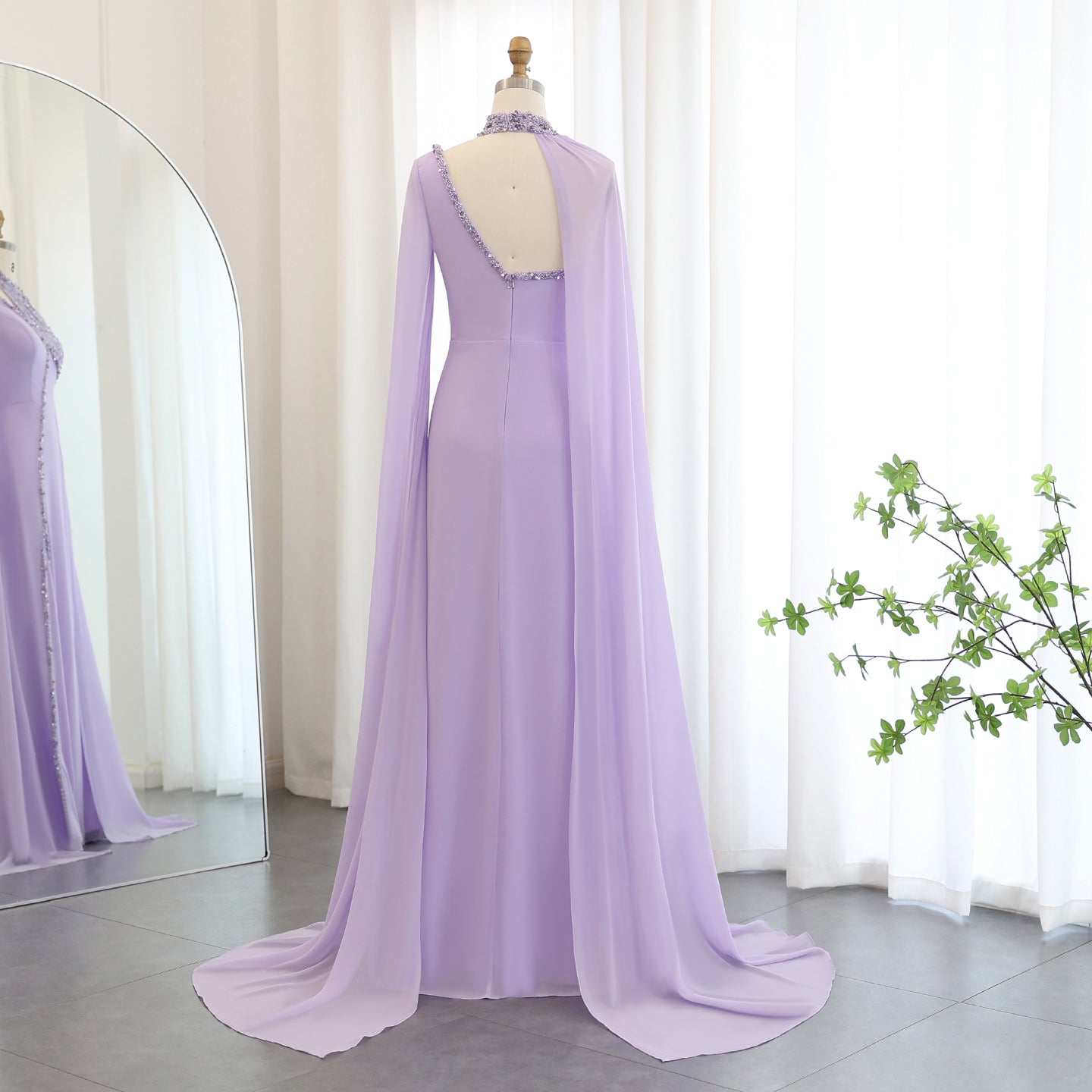 Luxury Green Halter Evening Dress with Cape Sleeves SS474