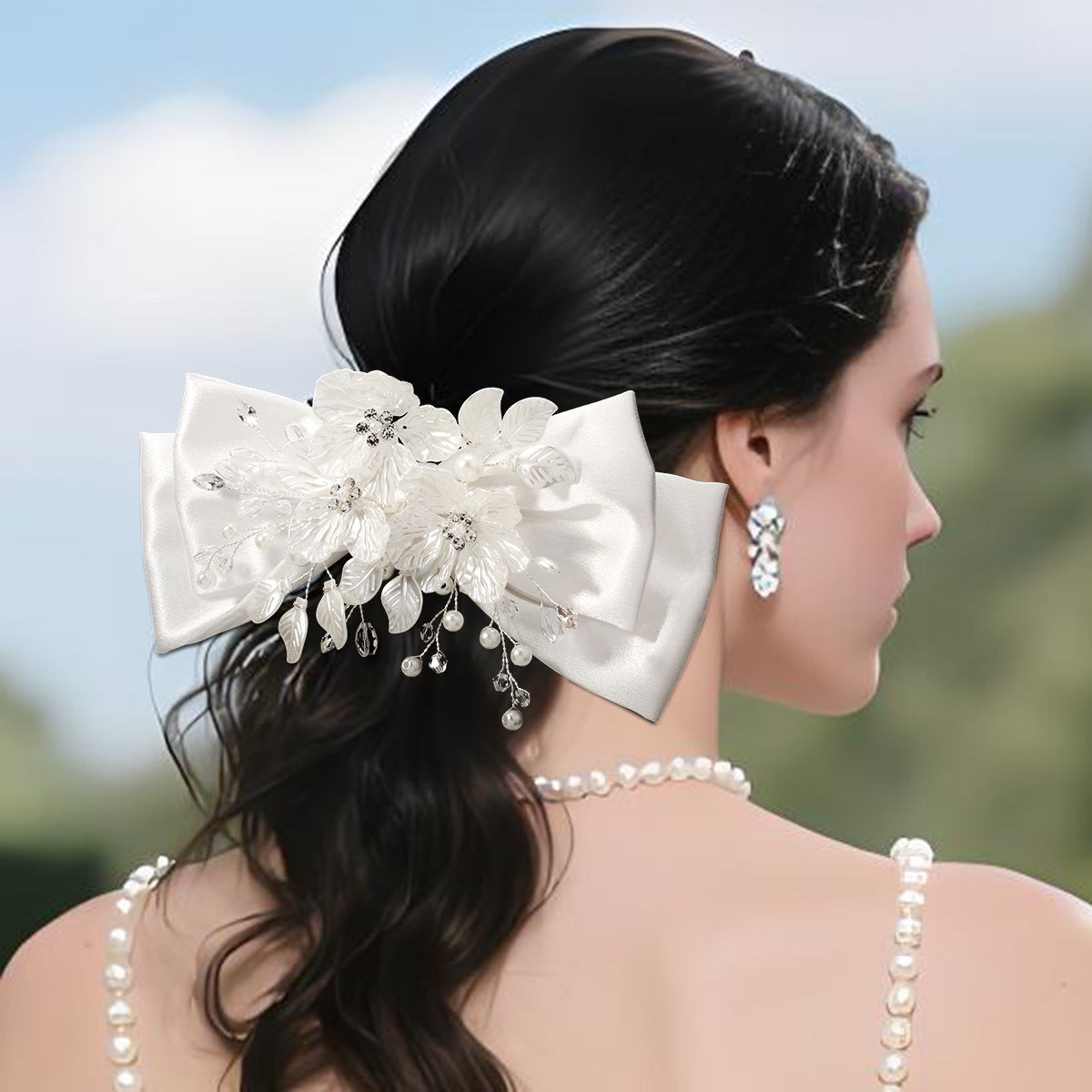 Large White Bow Bridal Hair Clip Accessory