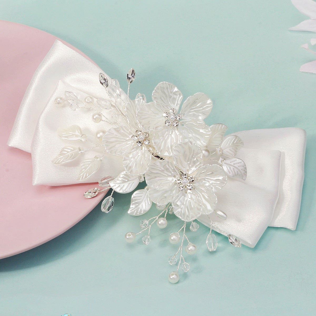 Large White Bow Bridal Hair Clip Accessory