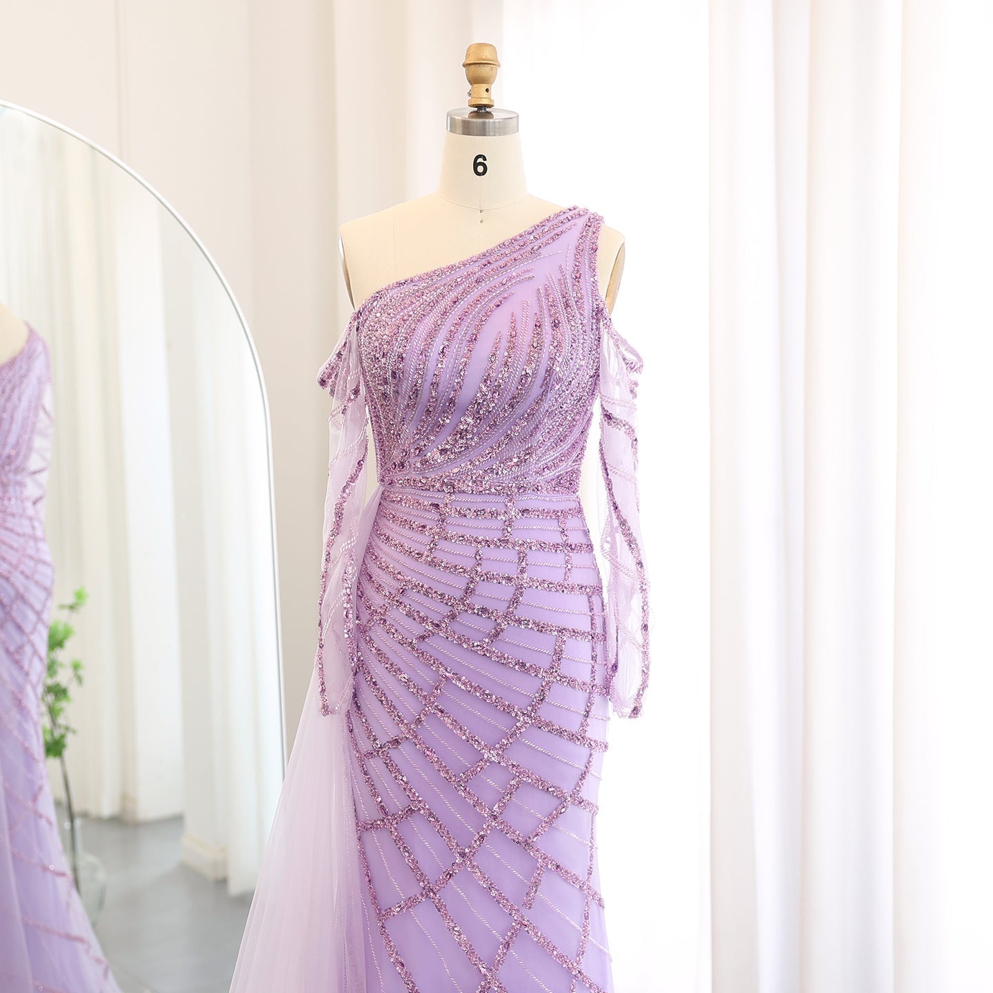 Emerald Green One Shoulder Evening Dress with Overskirt SS197