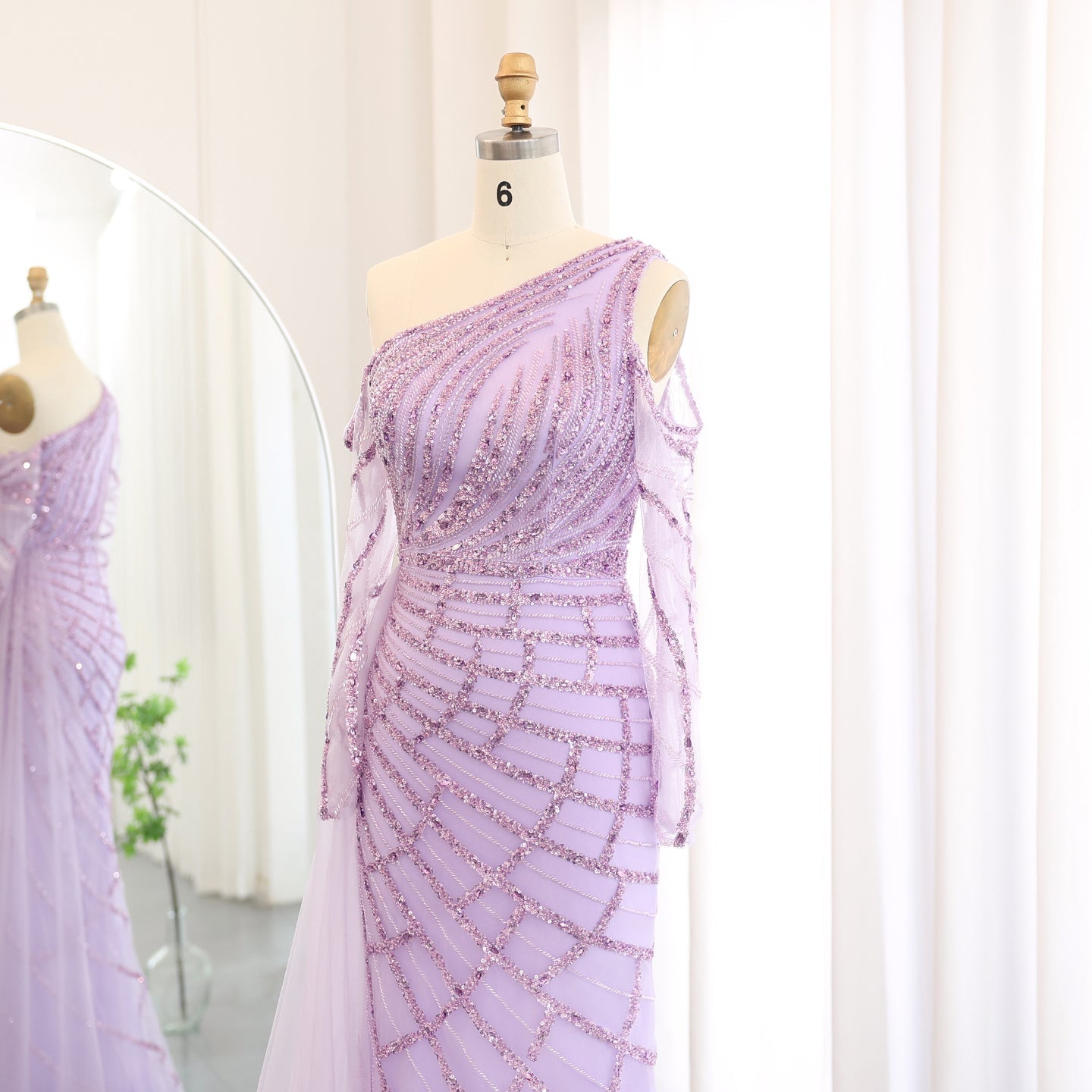 Emerald Green One Shoulder Evening Dress with Overskirt SS197