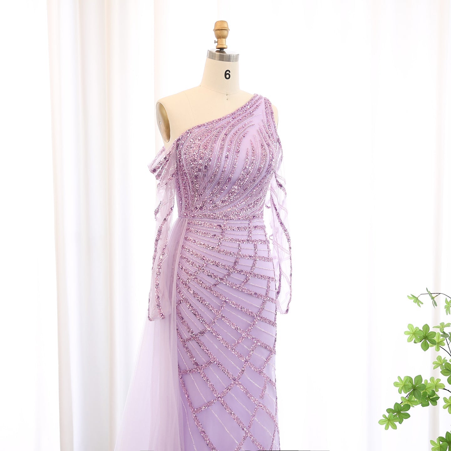 Emerald Green One Shoulder Evening Dress with Overskirt SS197