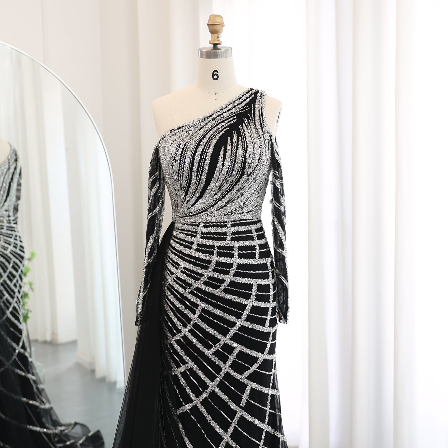 Emerald Green One Shoulder Evening Dress with Overskirt SS197