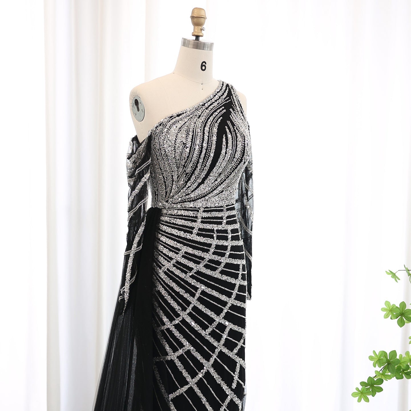 Emerald Green One Shoulder Evening Dress with Overskirt SS197