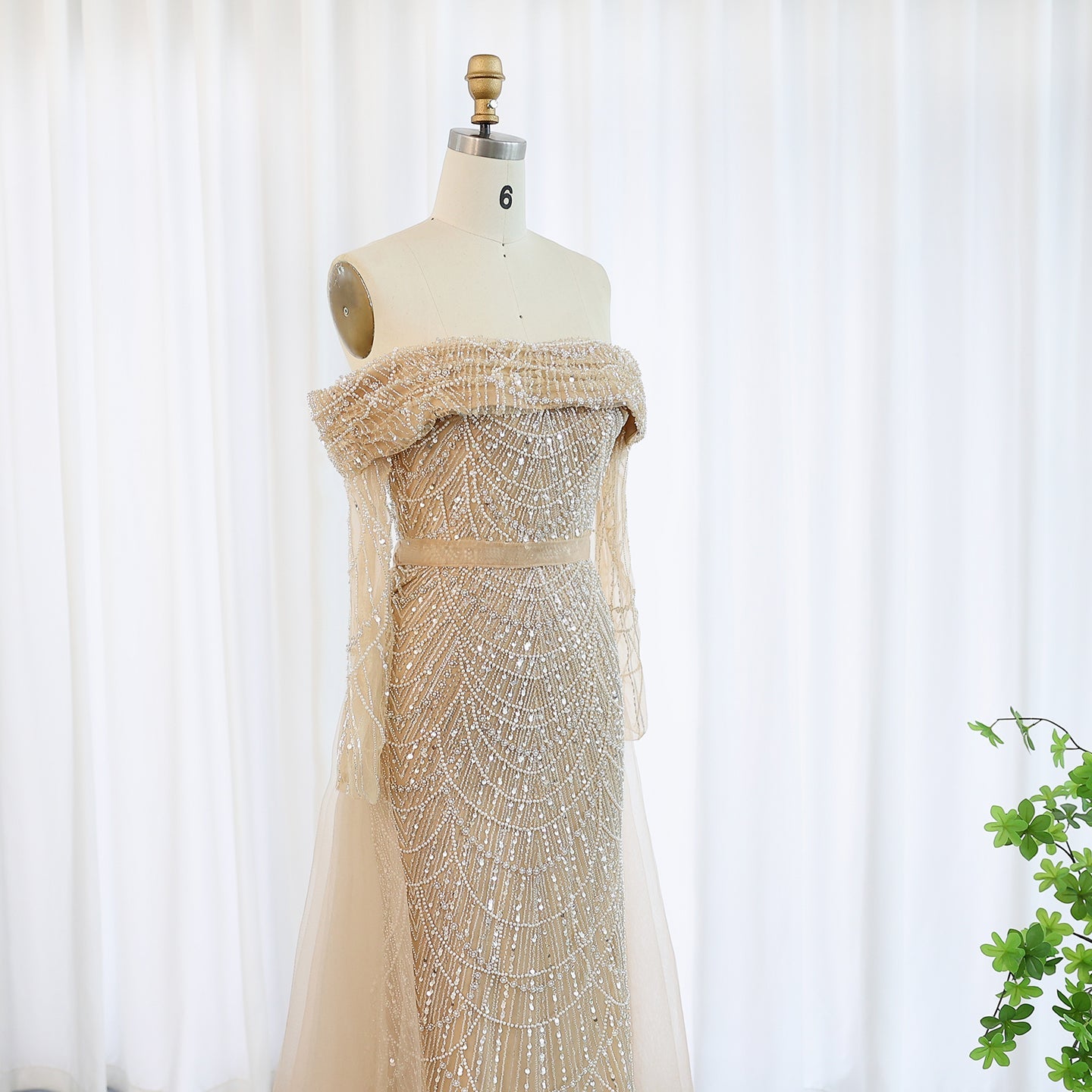 Luxury Off Shoulder Blue Evening Dress with Overskirt SS687