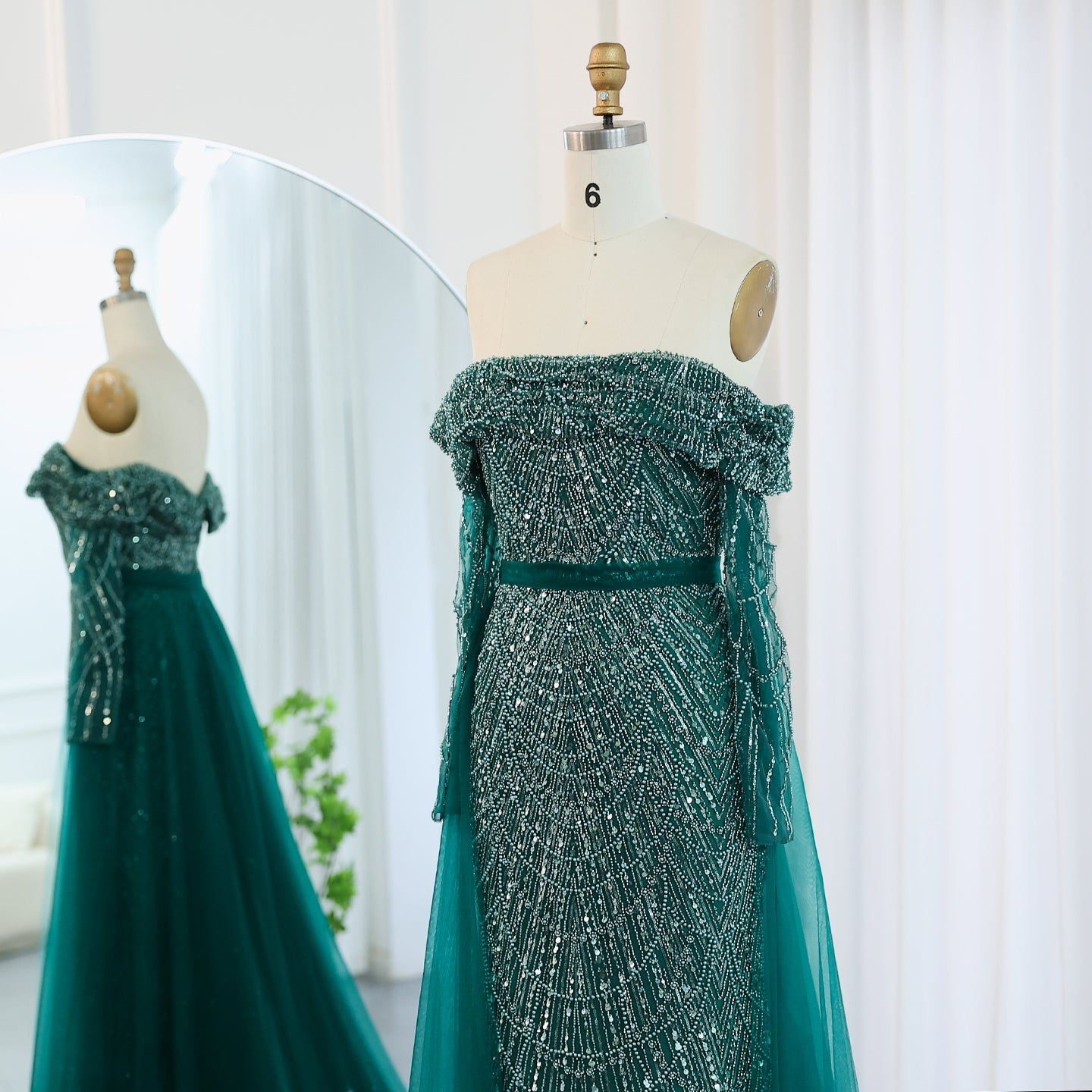 Luxury Off Shoulder Blue Evening Dress with Overskirt SS687