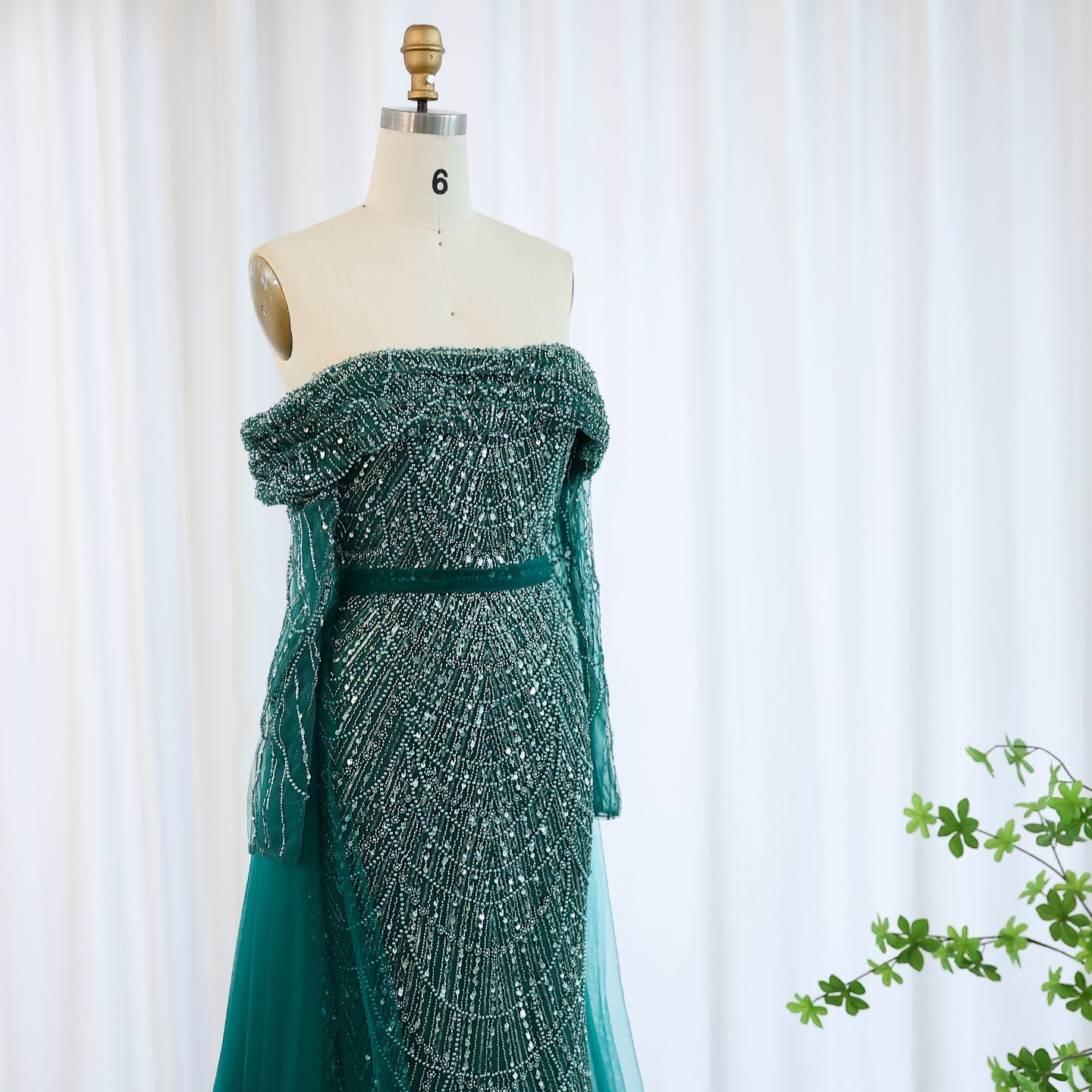 Luxury Off Shoulder Blue Evening Dress with Overskirt SS687