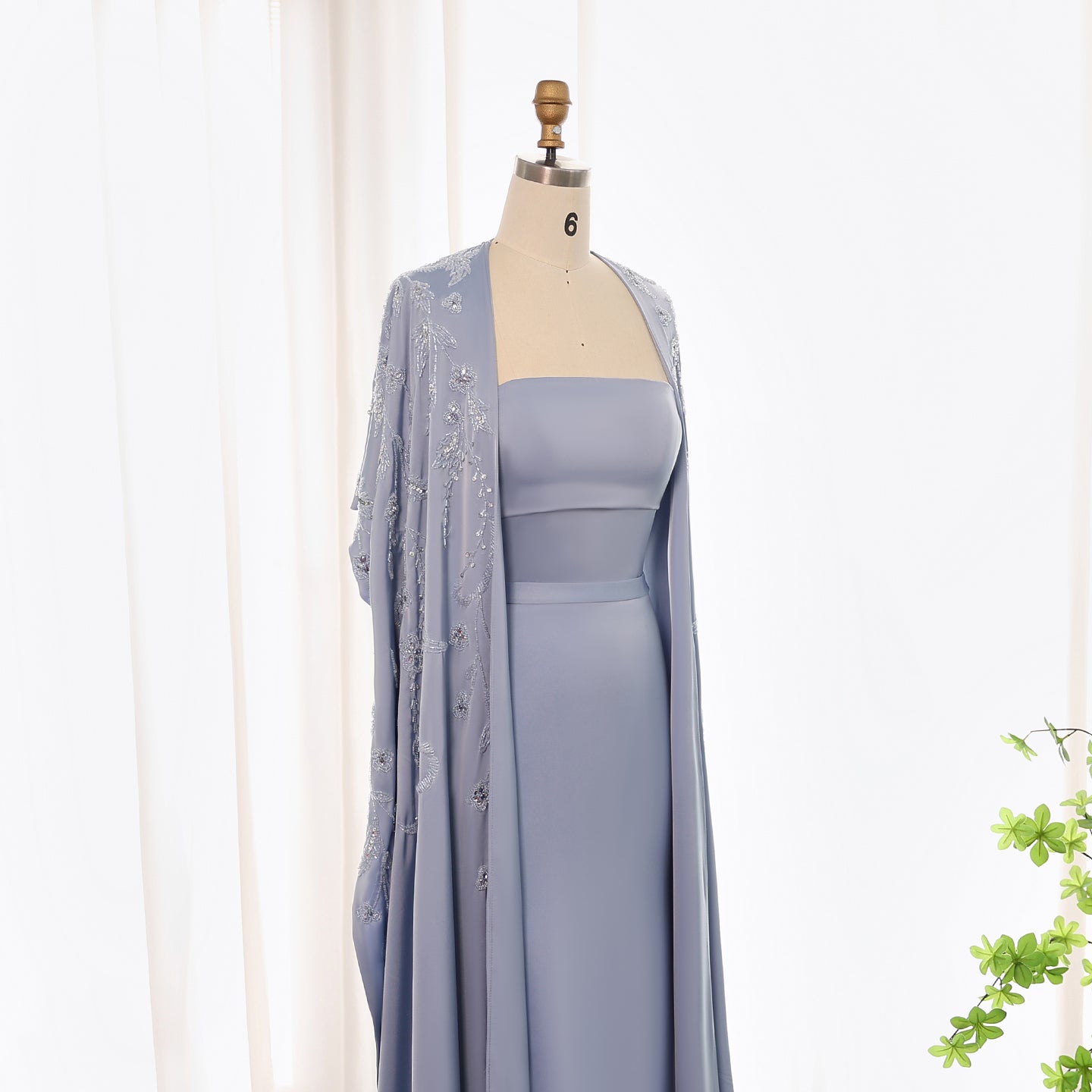 Elegant Blue Mermaid Evening Dress with Cape Sleeves SS407