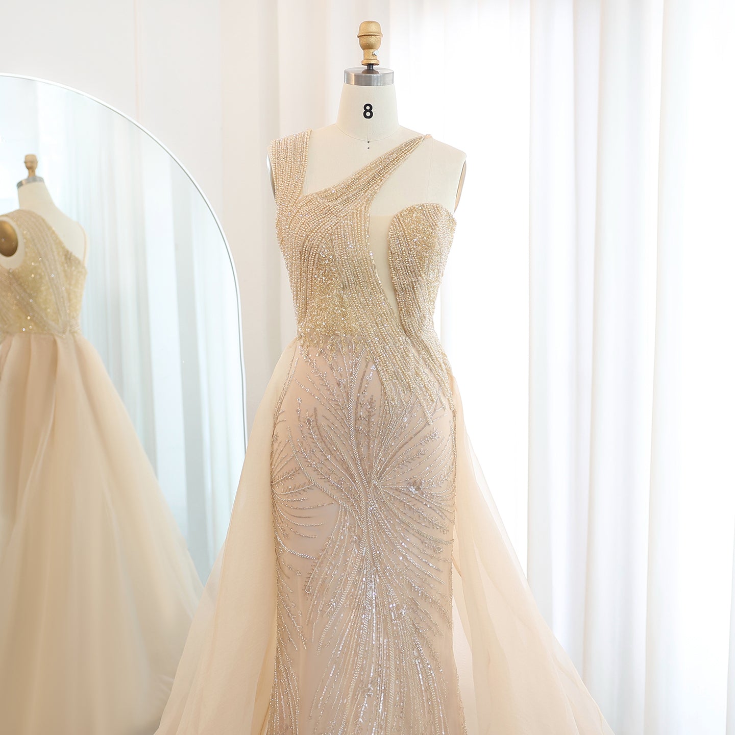 Luxury Emerald Green Evening Dress with Overskirt SS128