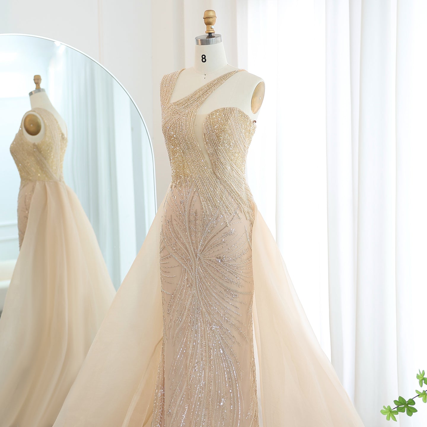 Luxury Emerald Green Evening Dress with Overskirt SS128