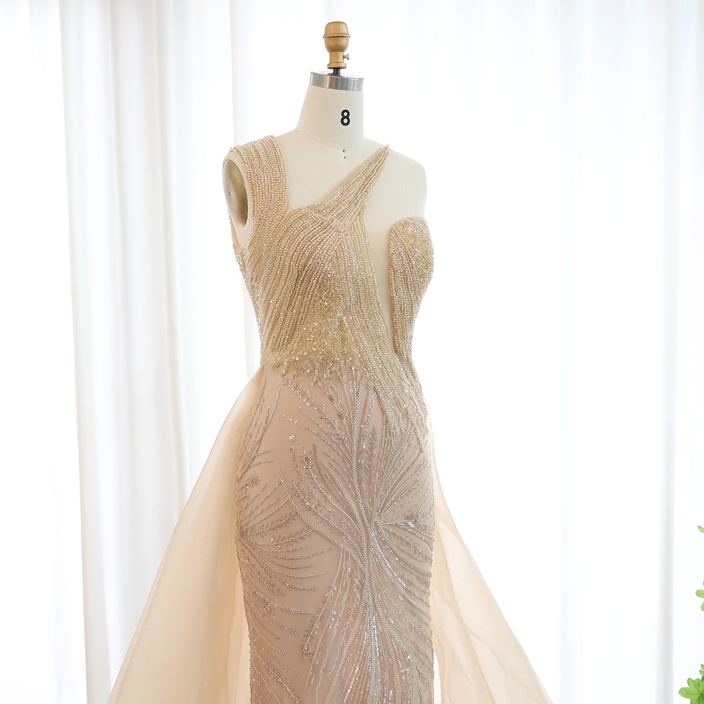 Luxury Emerald Green Evening Dress with Overskirt SS128