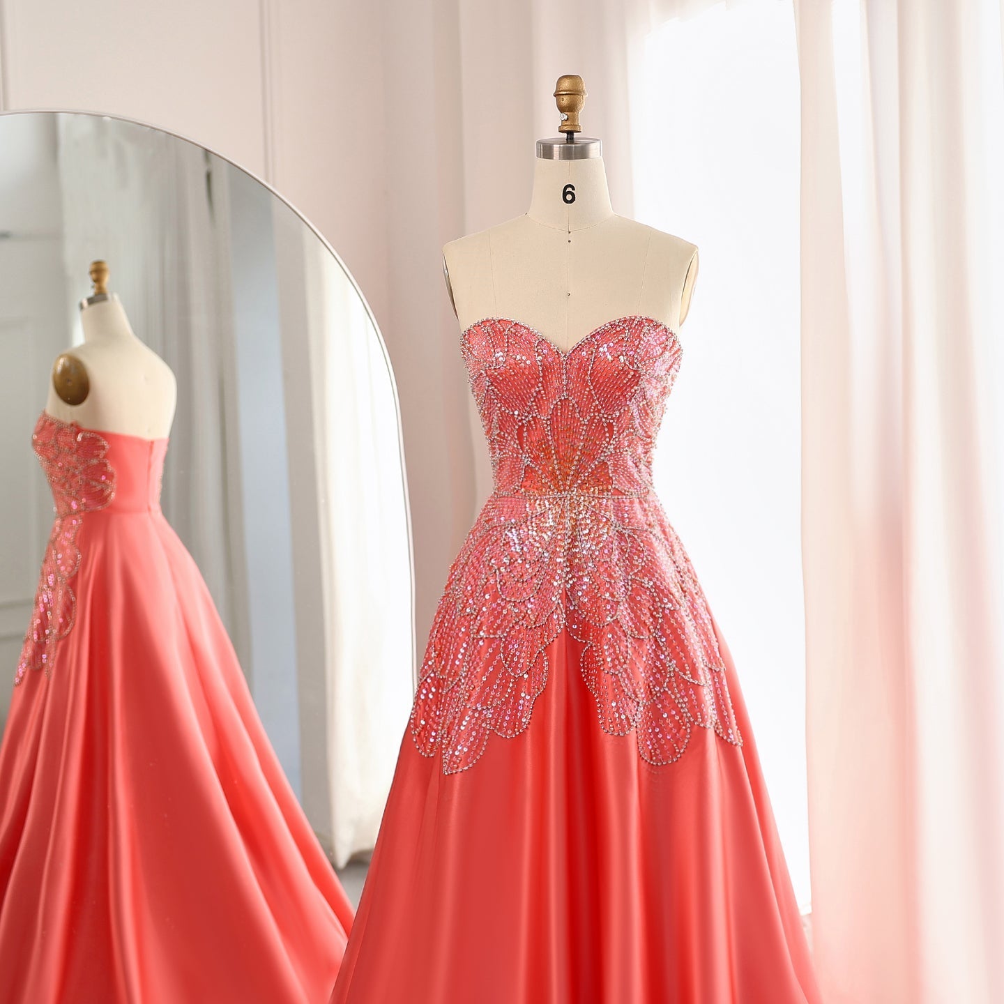 Luxury Beaded Butterfly Beige Strapless Evening Dress SS467