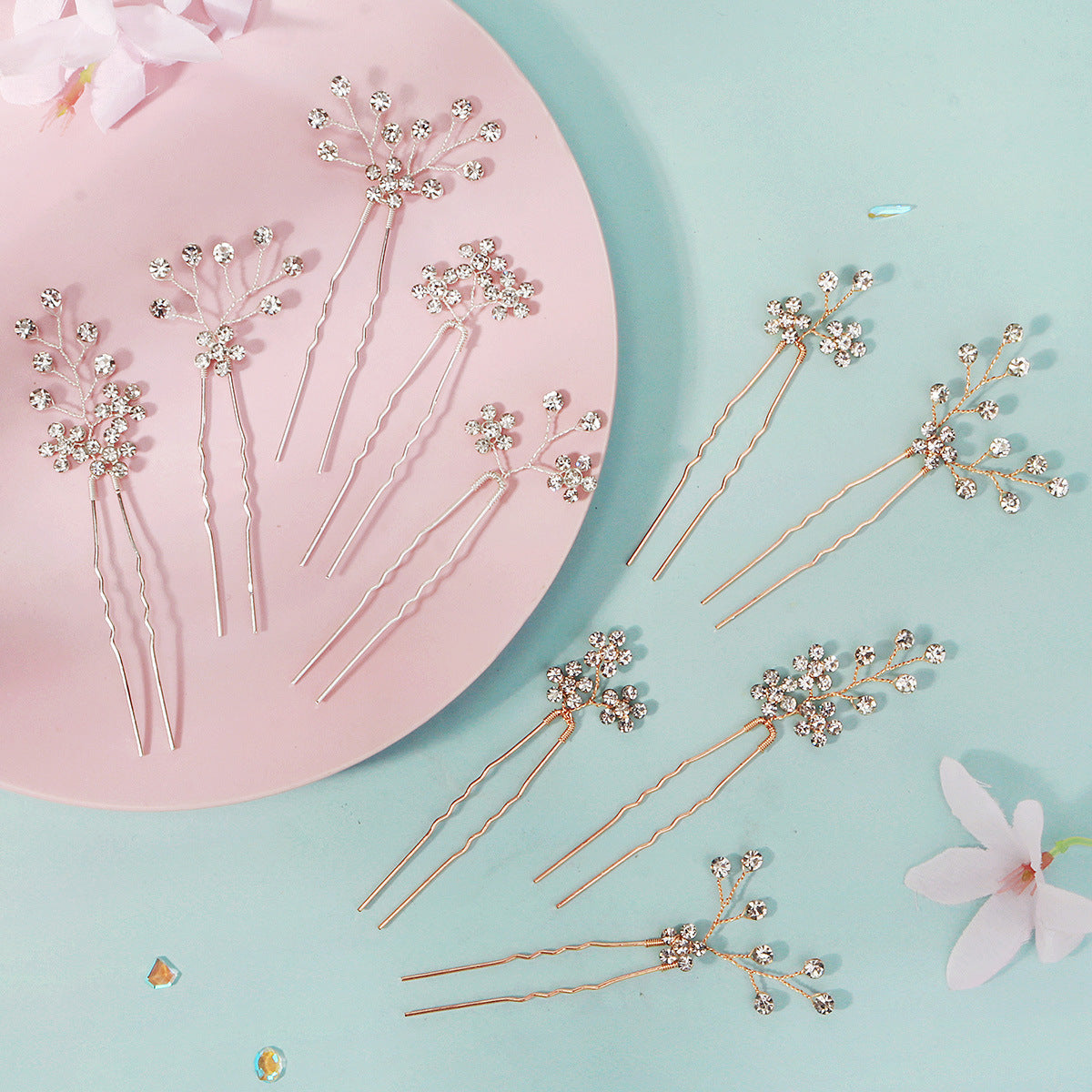 Bridal Rhinestone Plum Blossom Hairpin Set (5 Pieces)