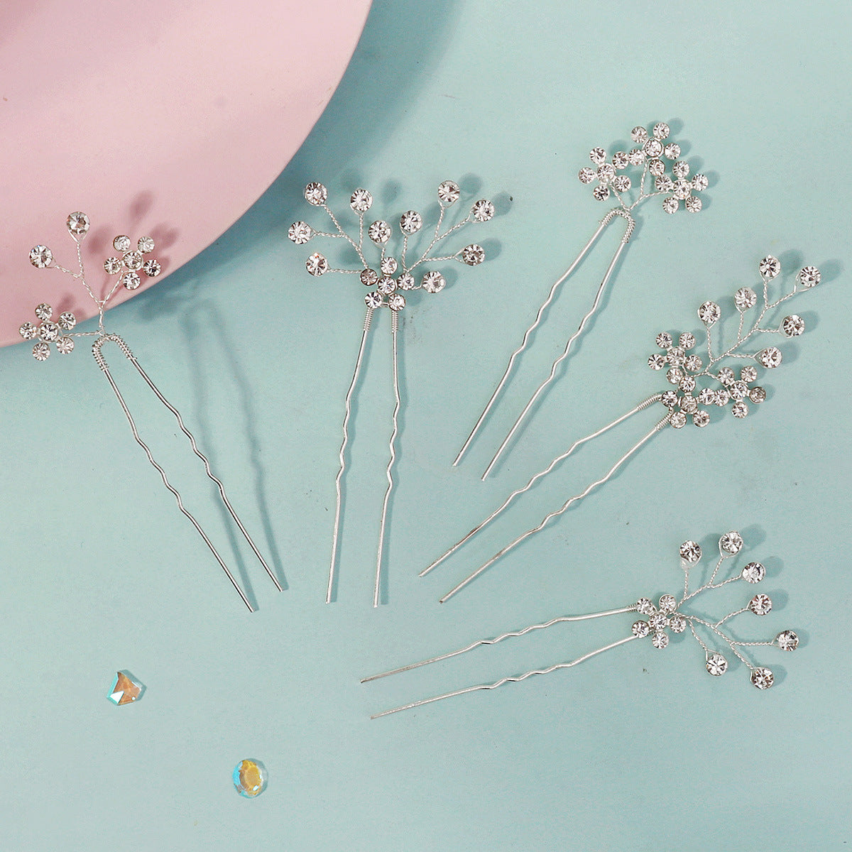 Bridal Rhinestone Plum Blossom Hairpin Set (5 Pieces)