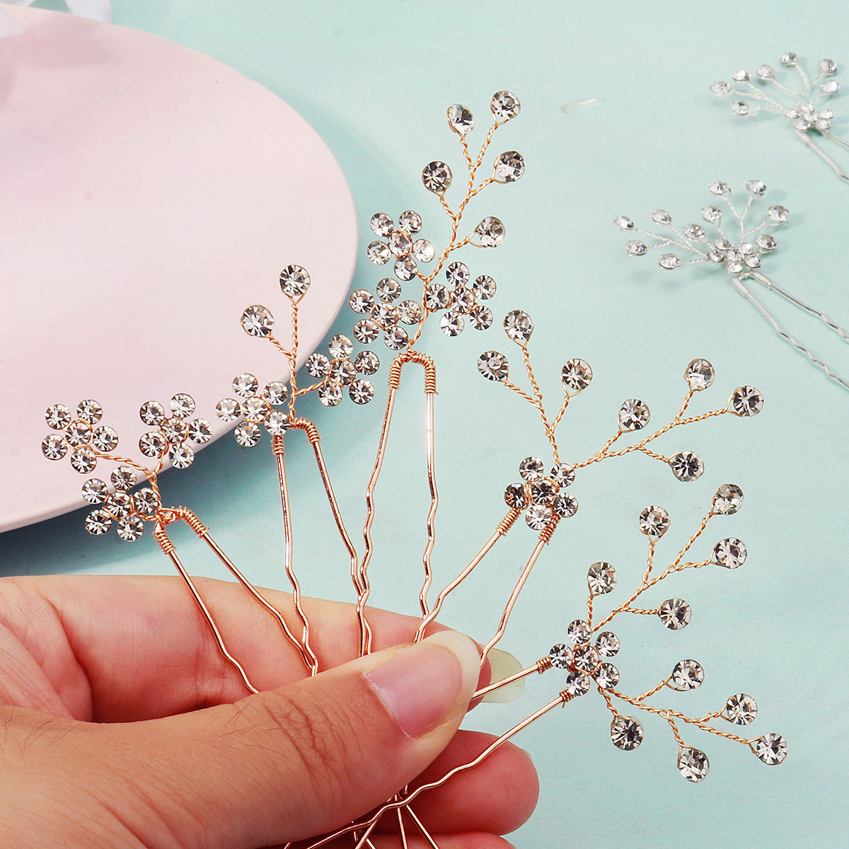 Bridal Rhinestone Plum Blossom Hairpin Set (5 Pieces)