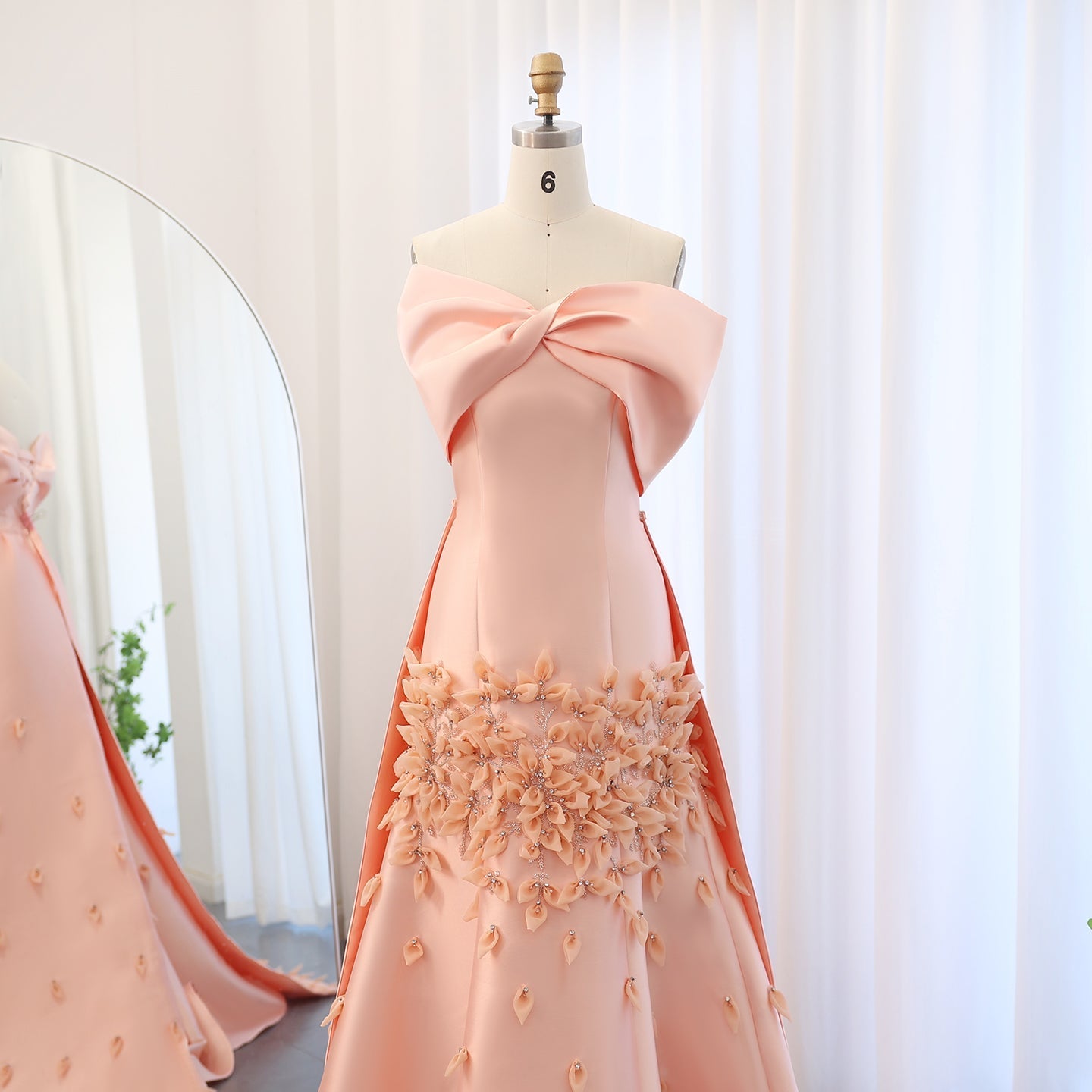 Luxury 3D Flowers Pink Off Shoulder Evening Dress SS464