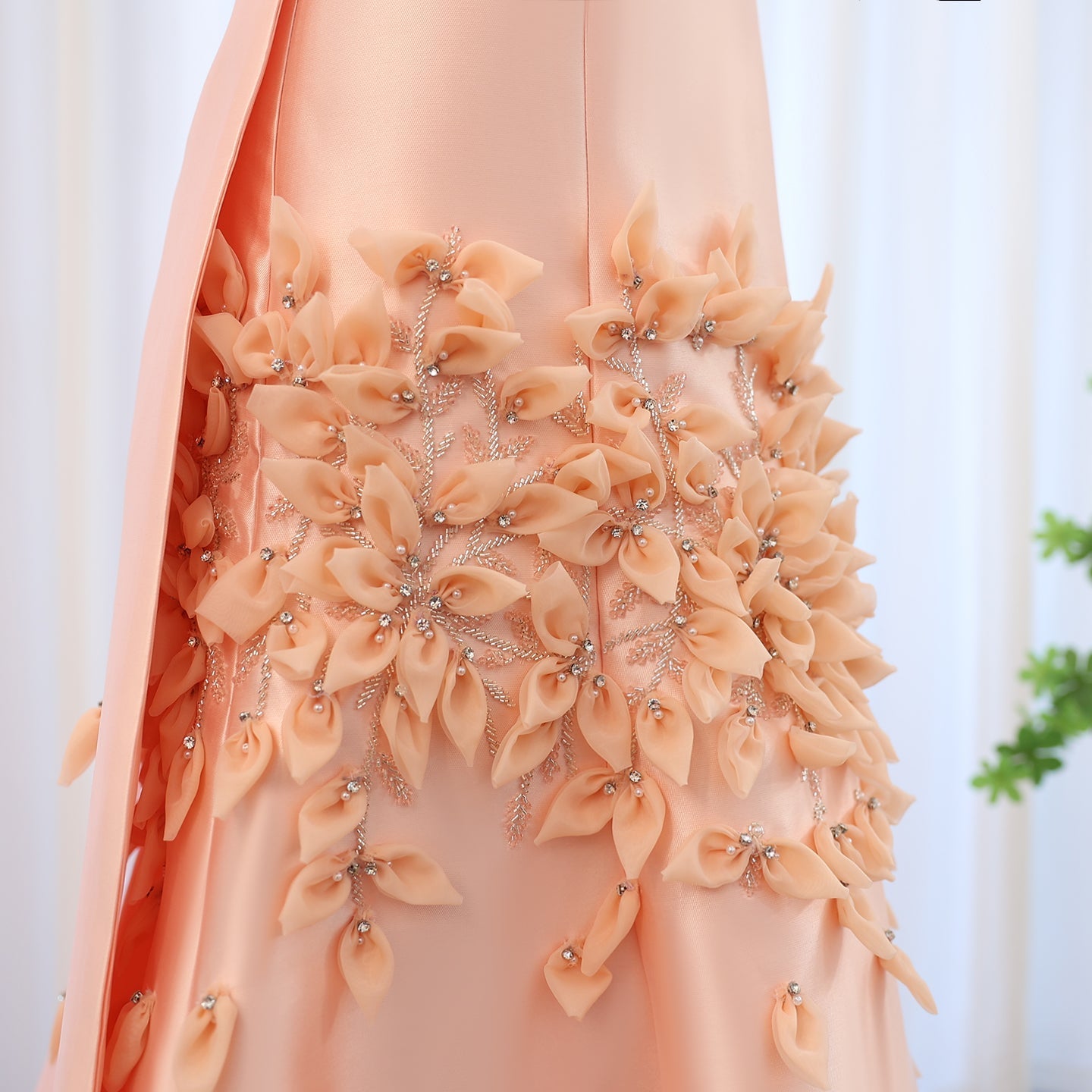 Luxury 3D Flowers Pink Off Shoulder Evening Dress SS464