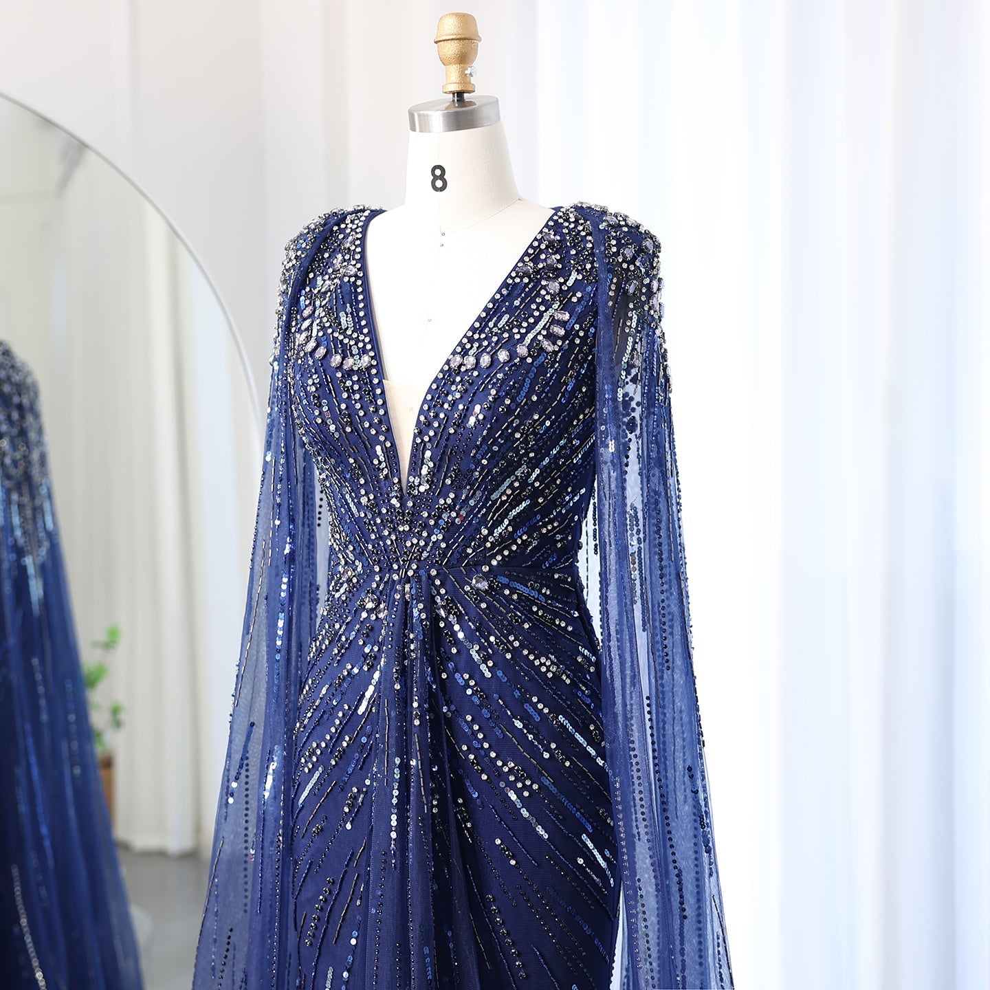 Luxury Dubai Green Evening Dresses with Cape Fuchsia Crystal Gold SS399