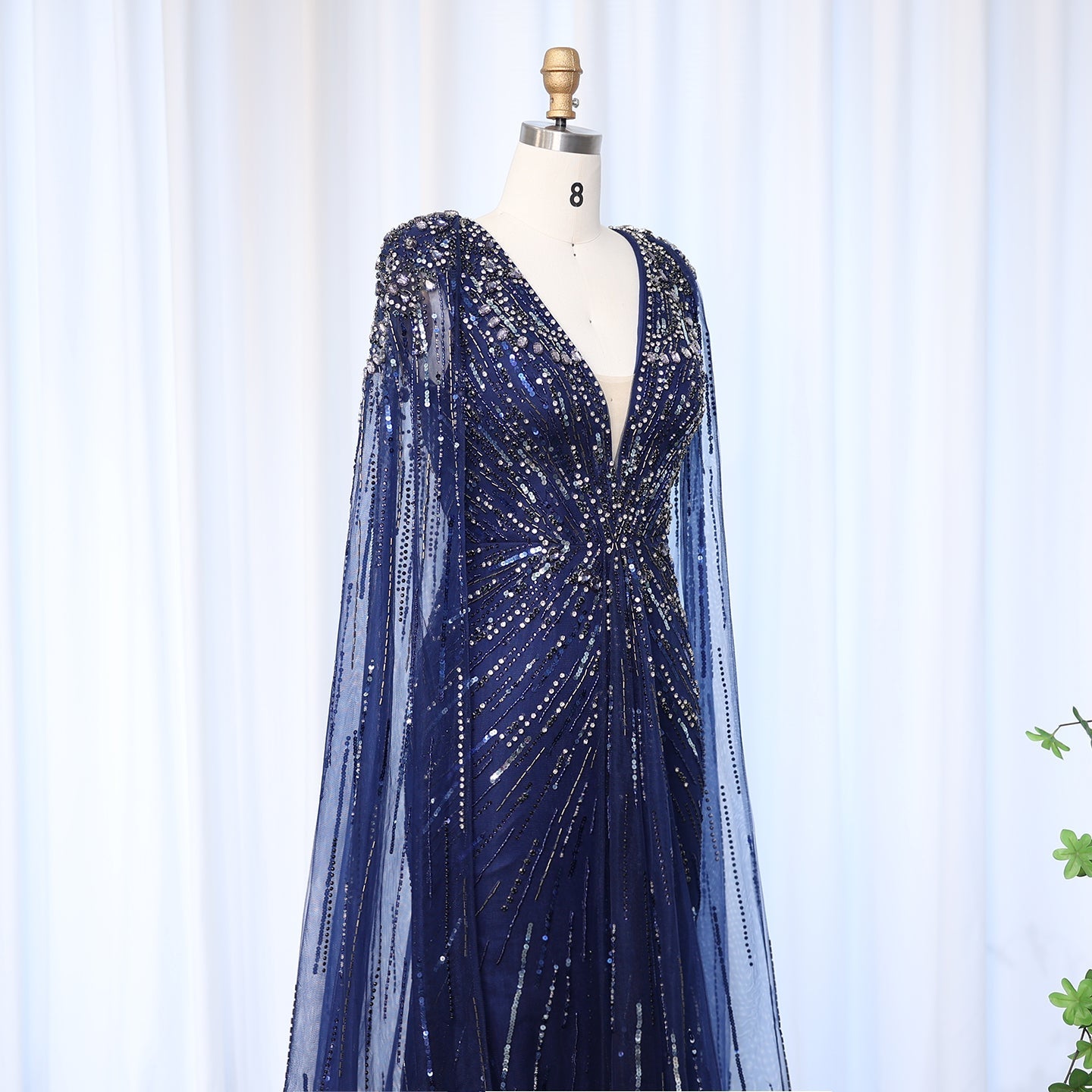 Luxury Dubai Green Evening Dresses with Cape Fuchsia Crystal Gold SS399