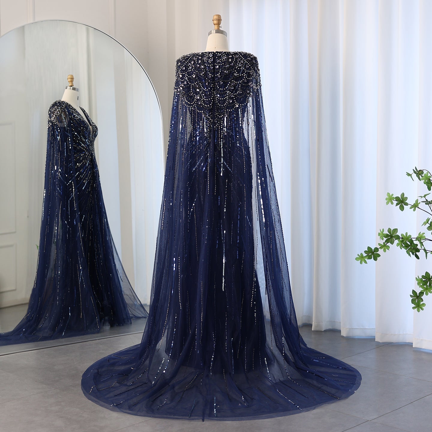 Luxury Dubai Green Evening Dresses with Cape Fuchsia Crystal Gold SS399