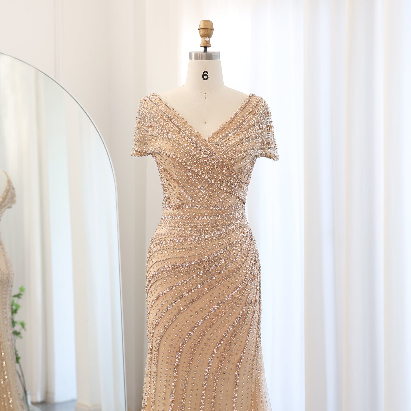 Luxury Silver Nude Mermaid Evening Dress SS045