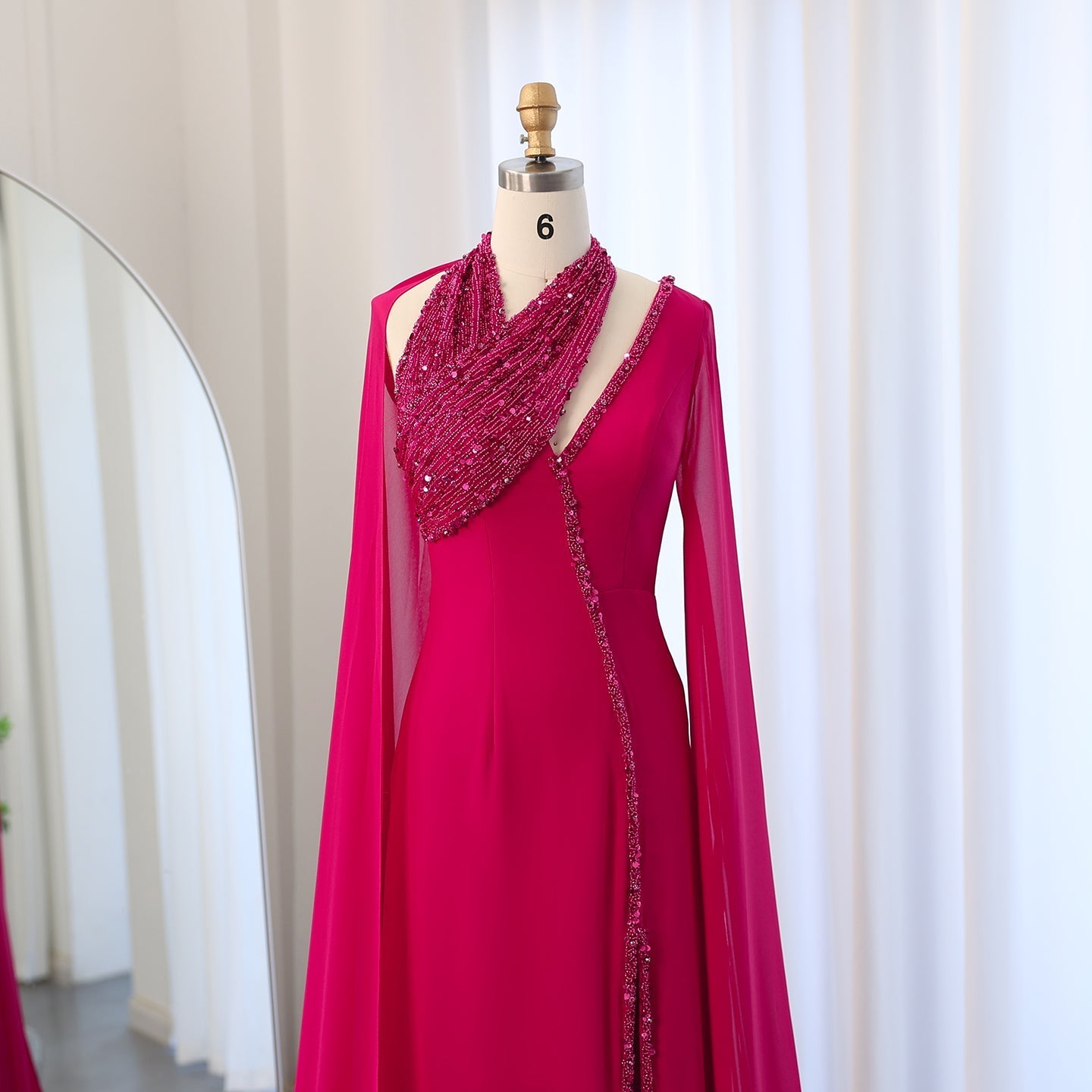 Luxury Green Halter Evening Dress with Cape Sleeves SS474