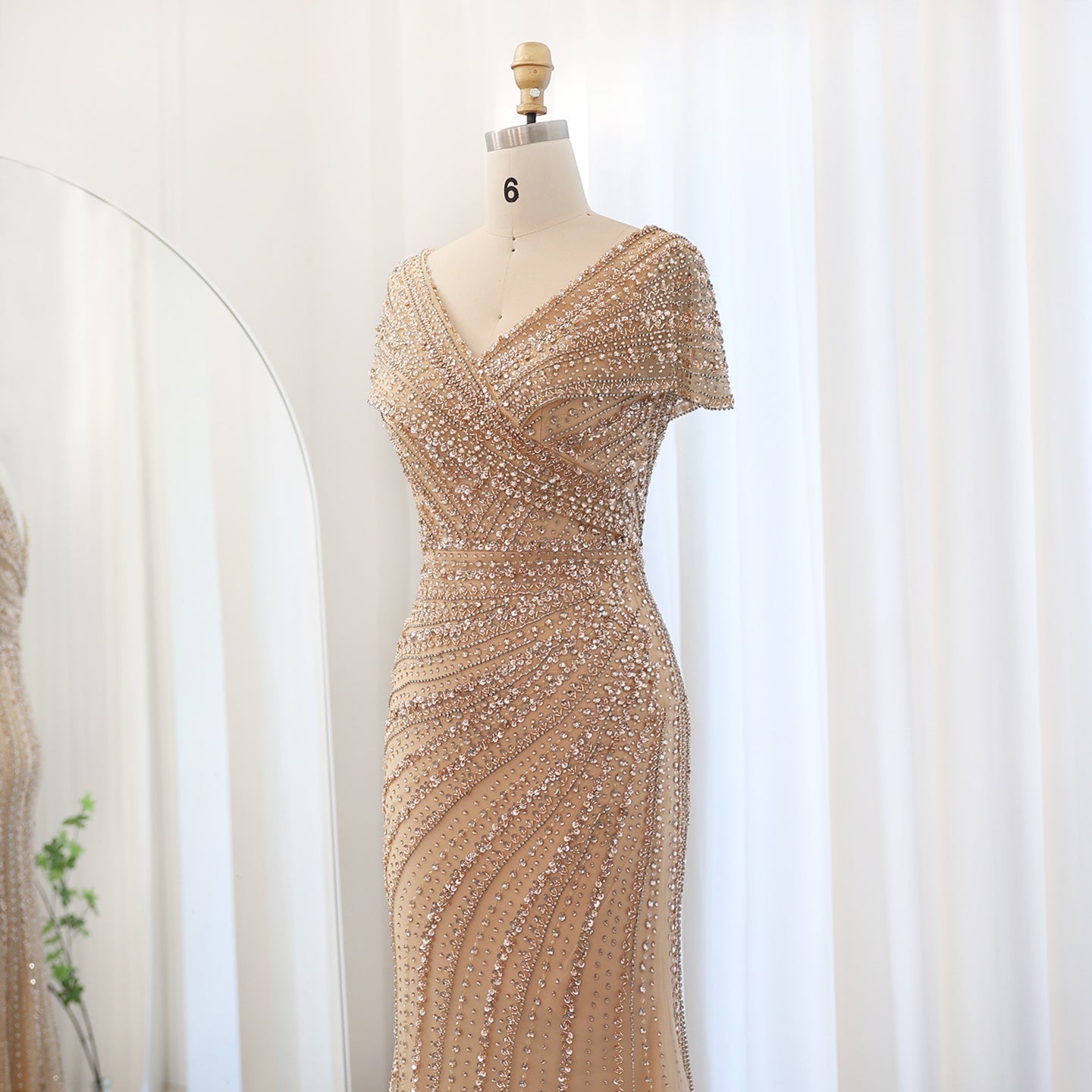 Luxury Silver Nude Mermaid Evening Dress SS045